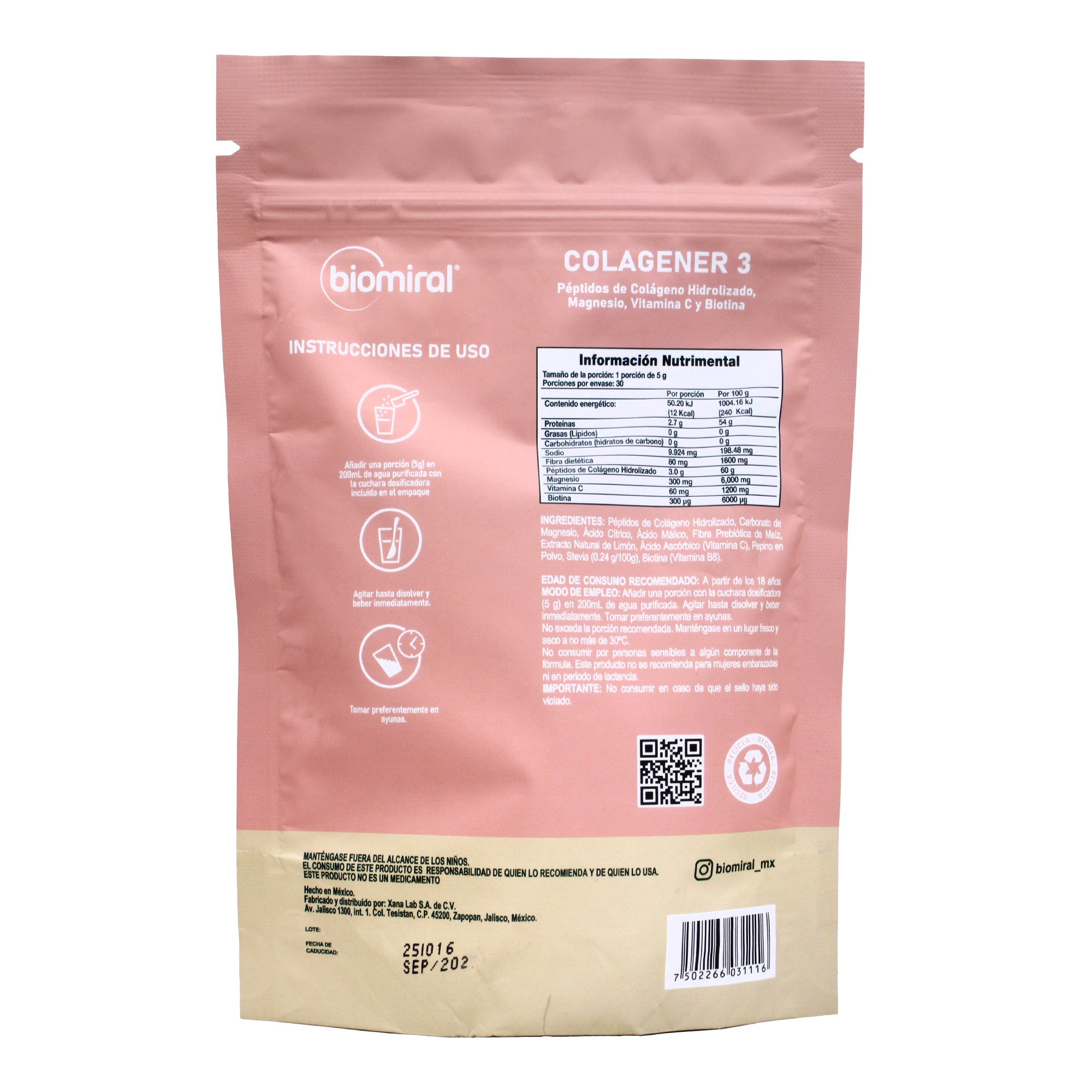 Colageno Magnesio Vit C Biotina Pepino Limon 150 G