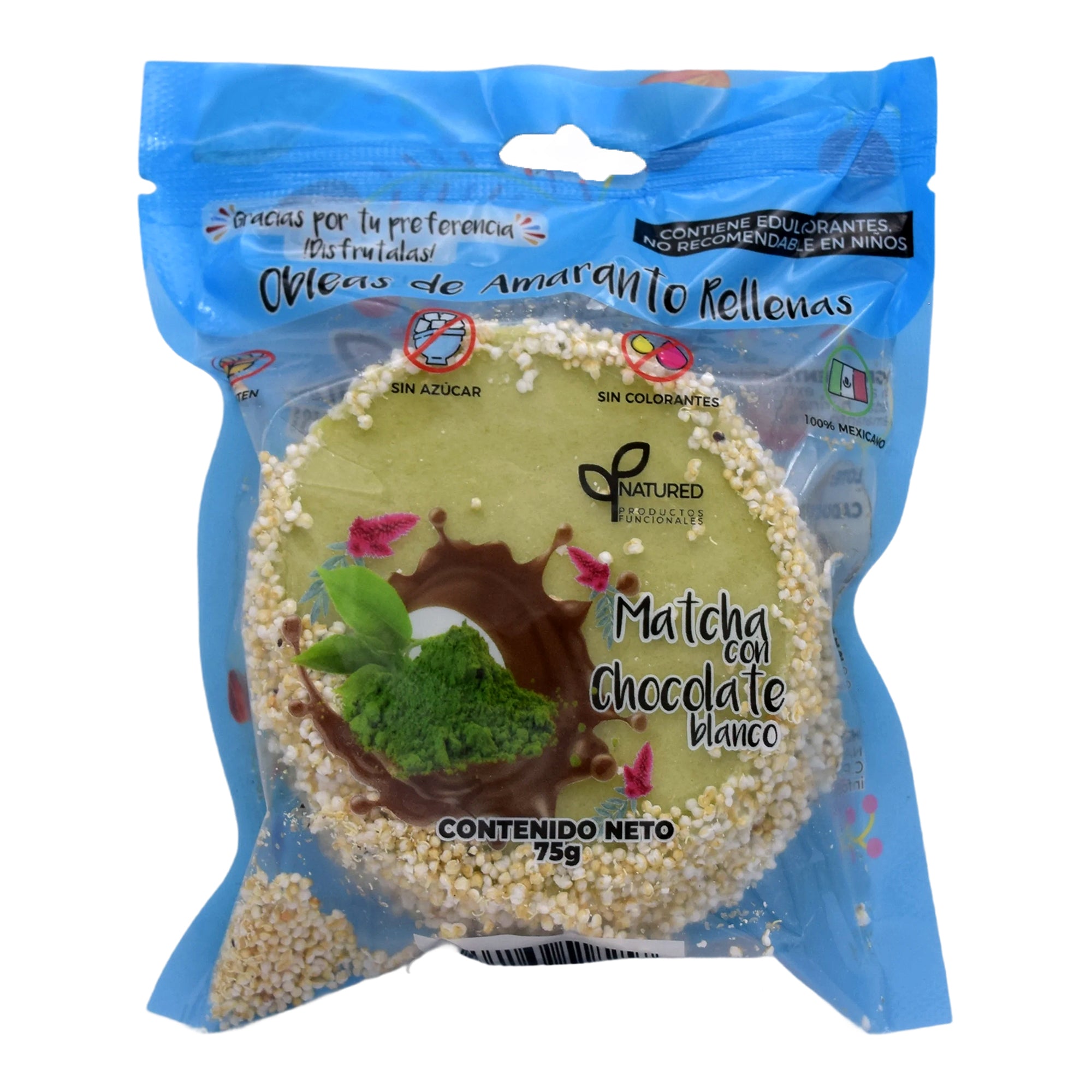 Obleas Amaranto Matcha Con Chocolate Blanco 75 G (CAJA 10)