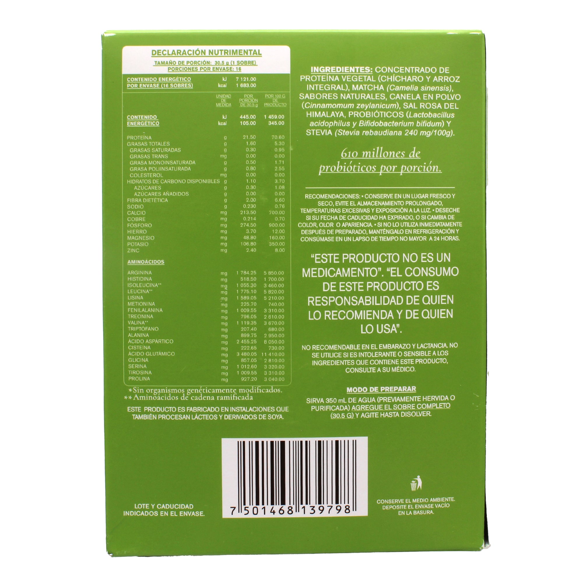 Proteina Vegetal Matcha Vanilla 30.5 G (PAQUETE 16)