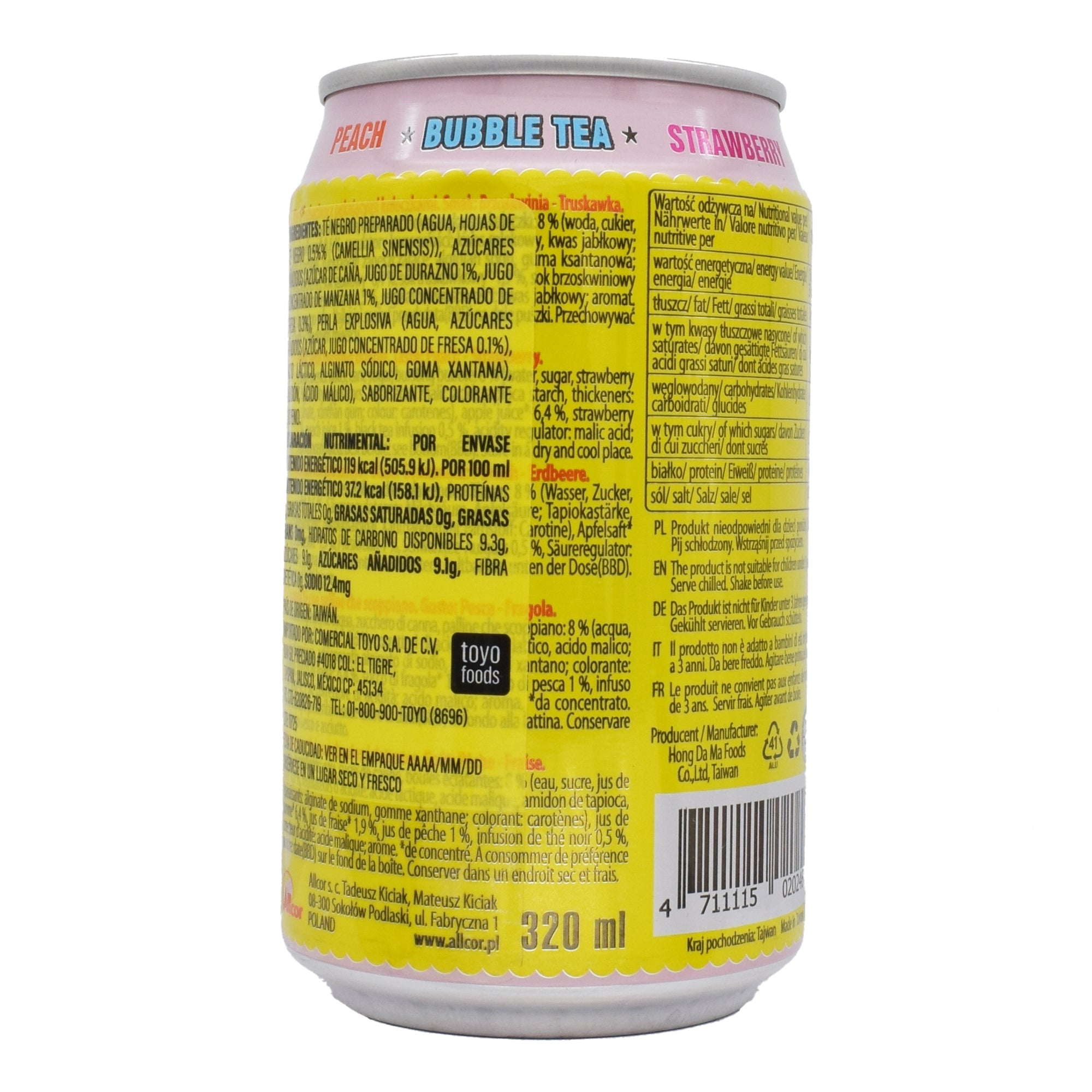 Bebida Bubble Tea Durazno Manzana Fresa 320 Ml