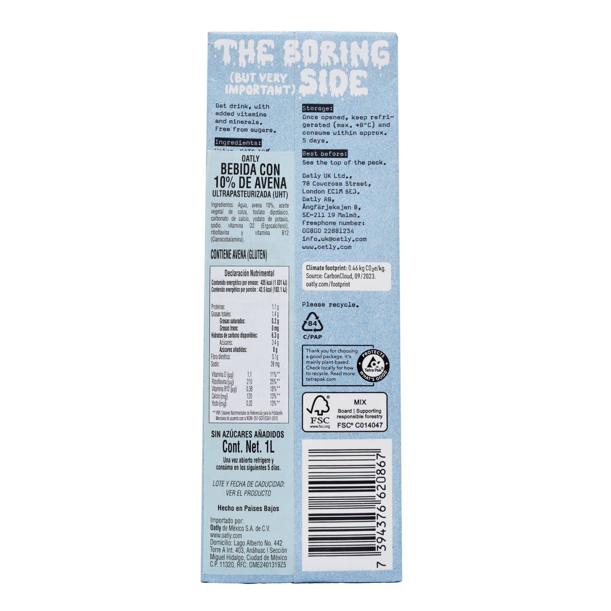 Bebida Avena Sin Azucar 1 L