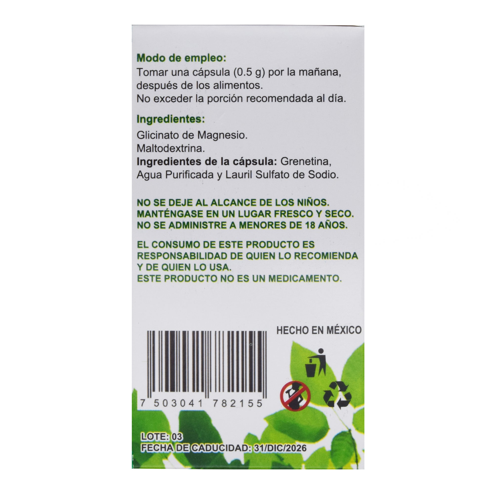 Glicinato De Magnesio 30 Cap