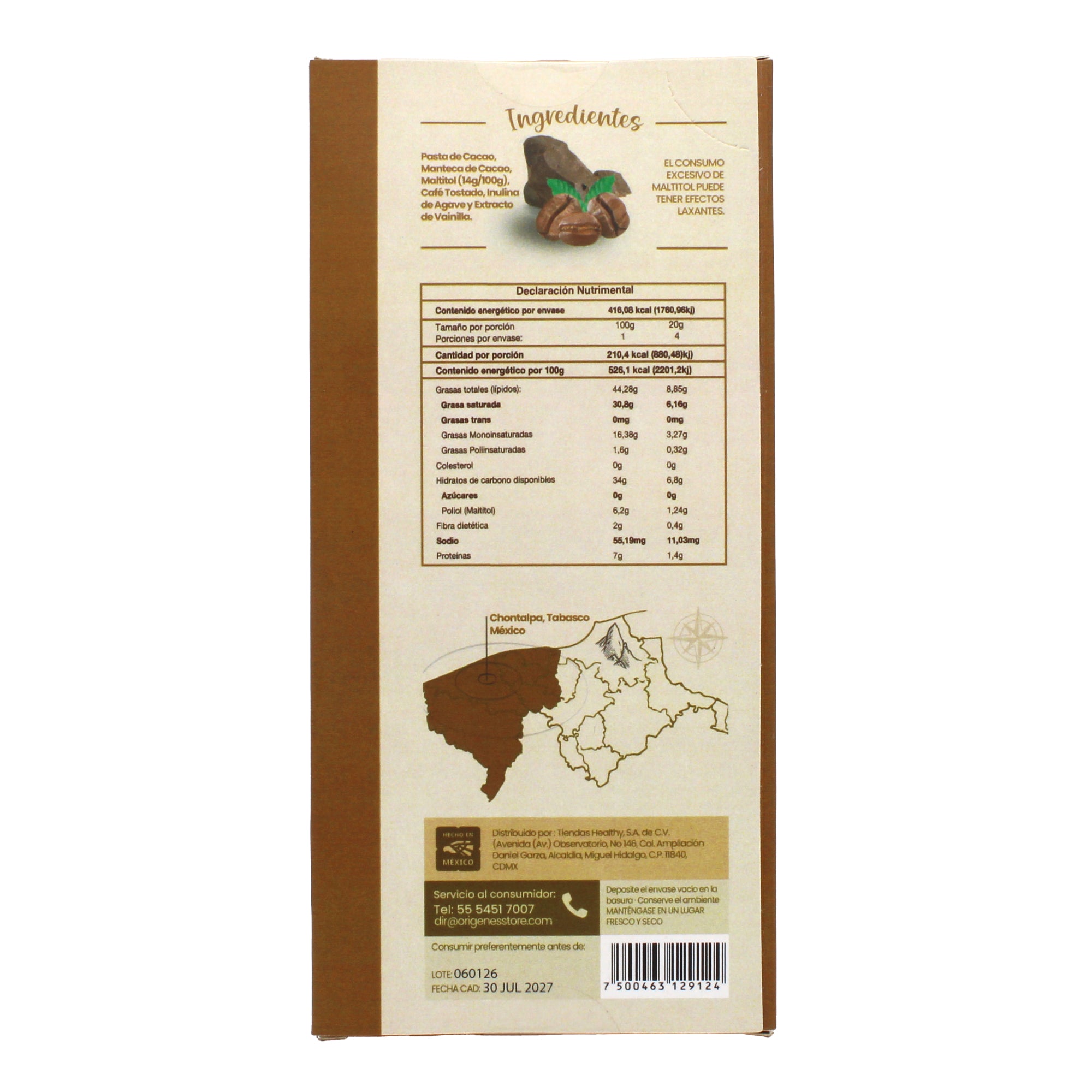 Chocolate En Barra Obscuro Cafe Tostado 80 G