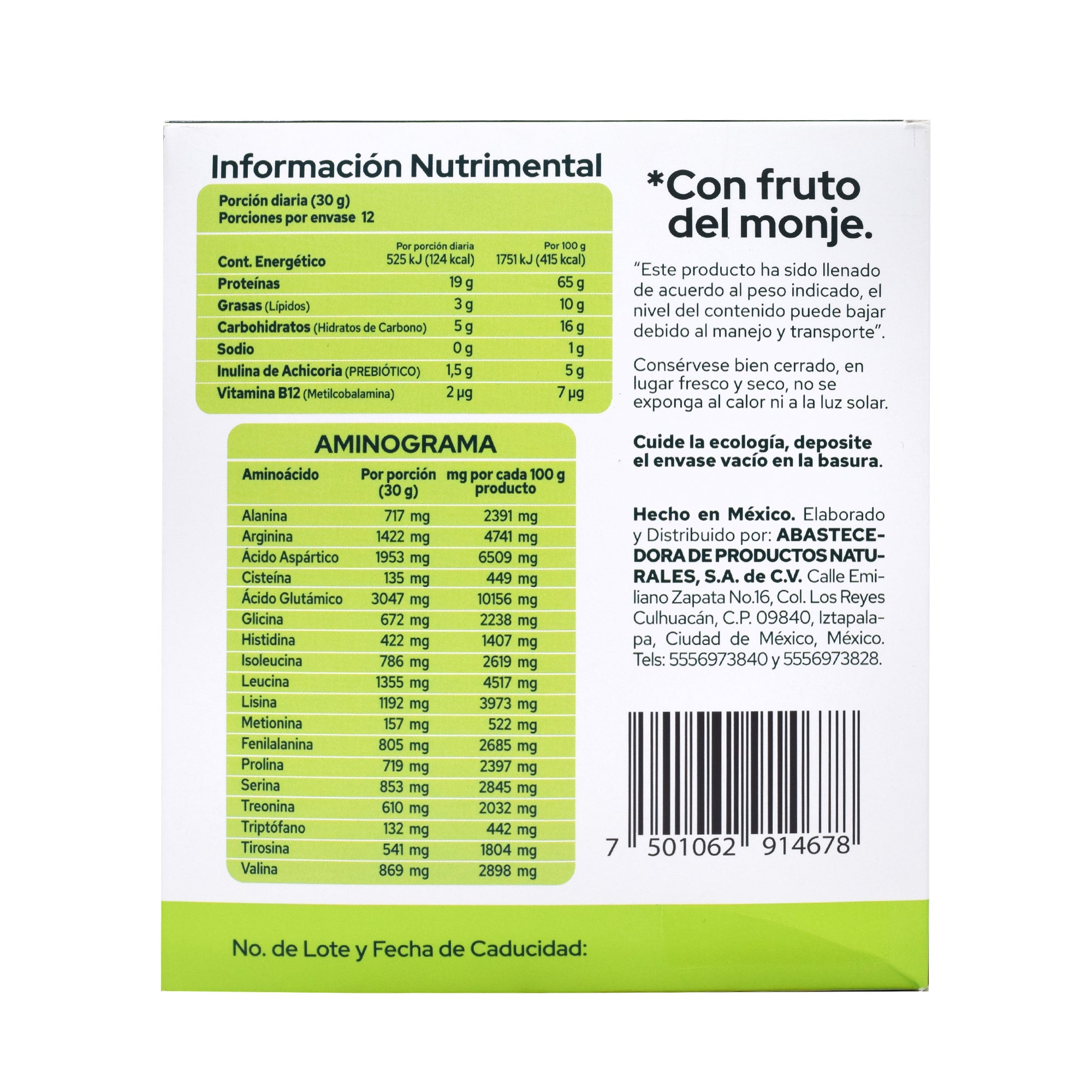 Proteina Vegetal Matcha 30 G (PAQUETE 12)