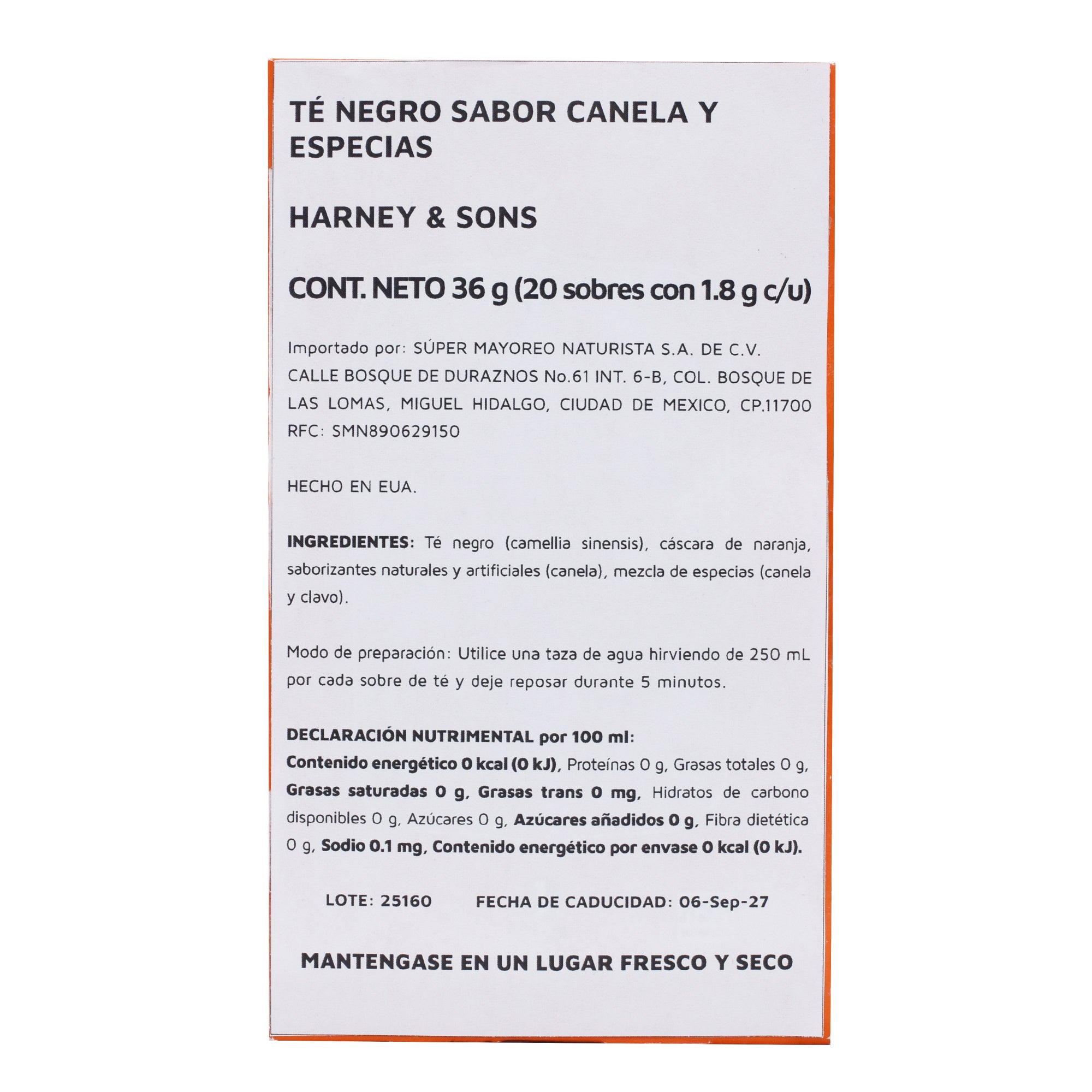 Te Negro Canela Especias 20 Sob 1.8 G C/u