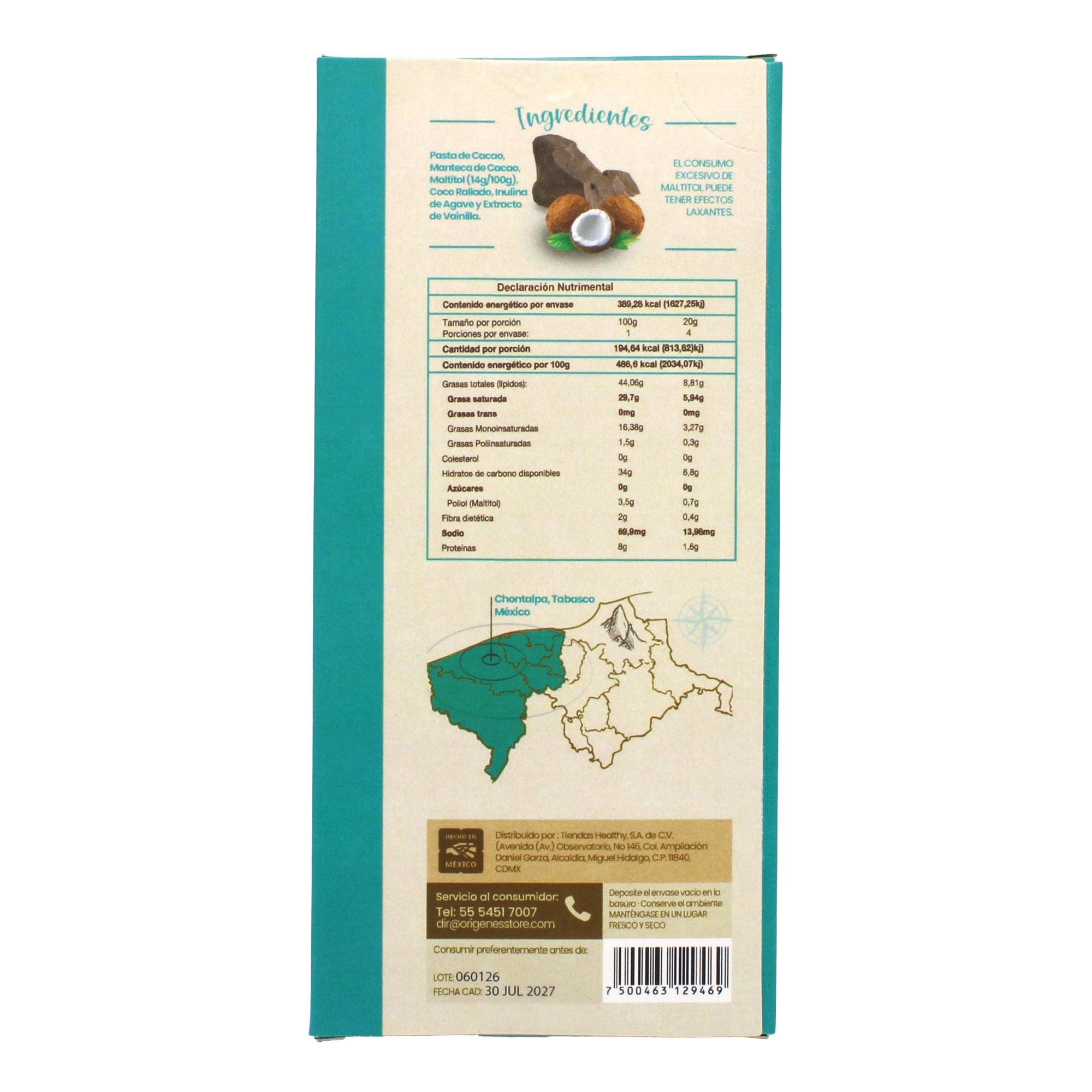 Chocolate En Barra Obscuro Coco Rallado 80 G