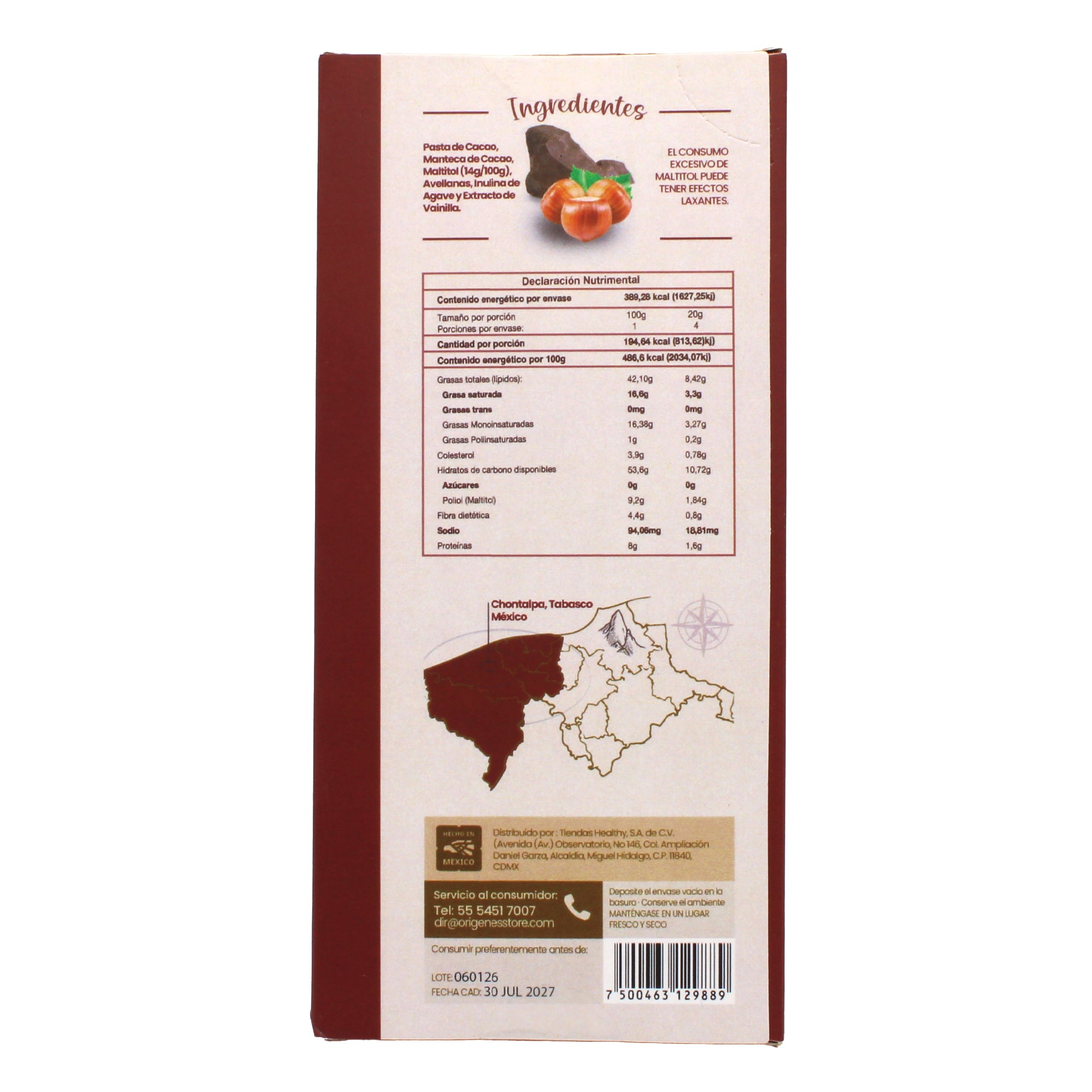 Chocolate En Barra Obscuro Con Avellanas 80 G
