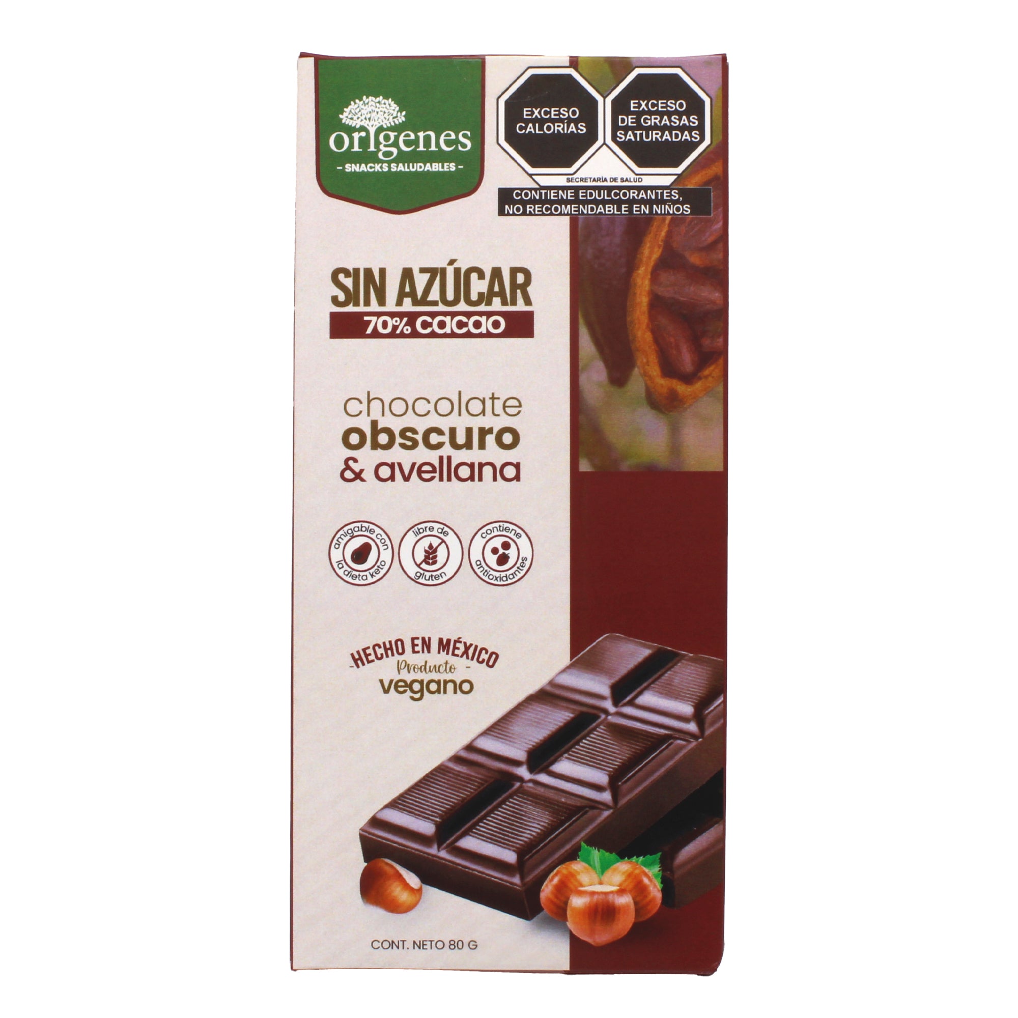 Chocolate En Barra Obscuro Con Avellanas 80 G