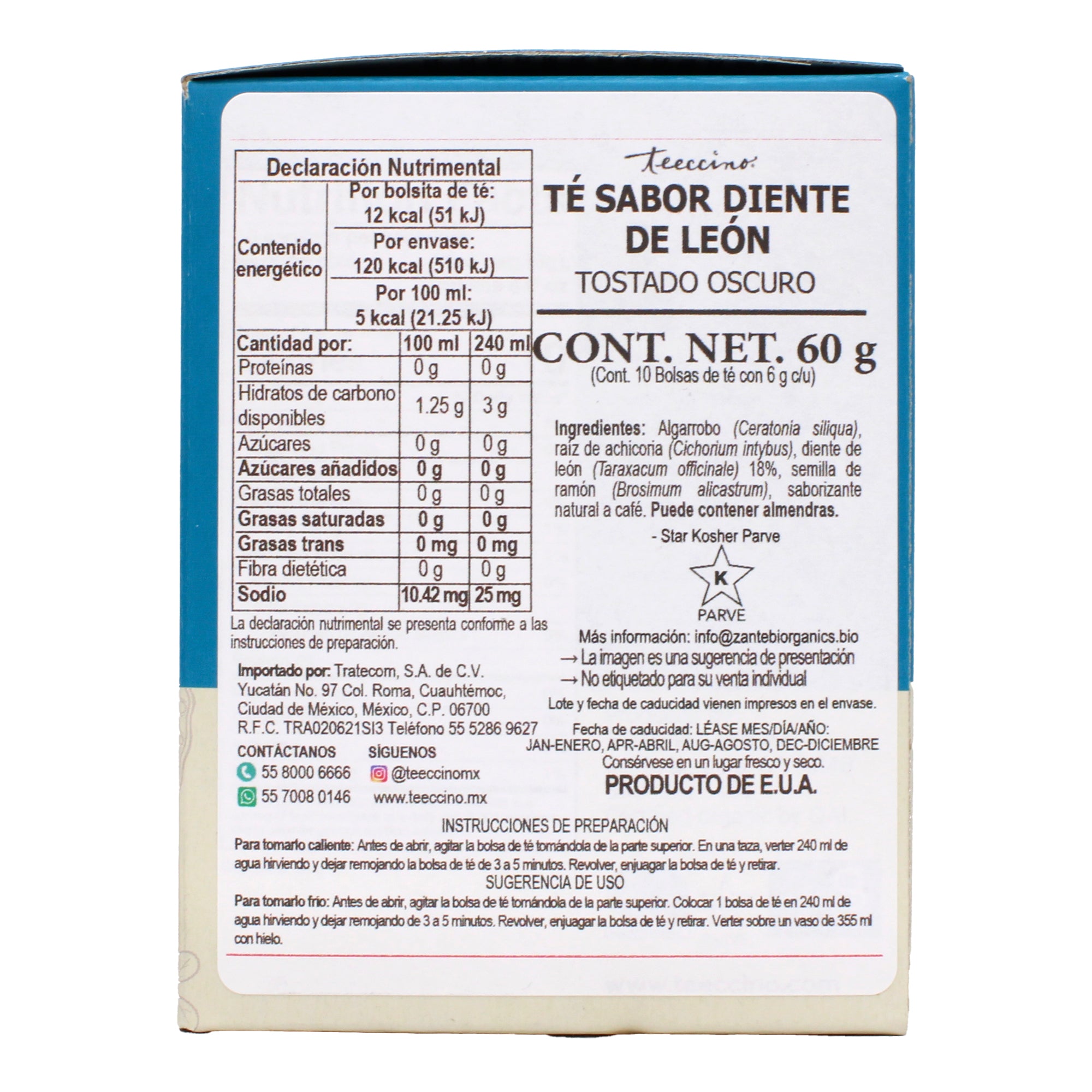 Te Diente De Leon Tostado Oscuro 10 Sob 6 G C/u