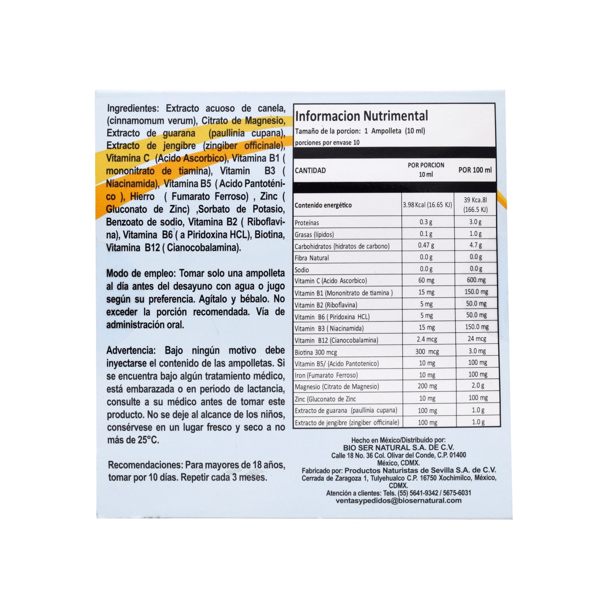 Complejo B Guarana Jengibre 10 Ampolletas 10 Ml C/u