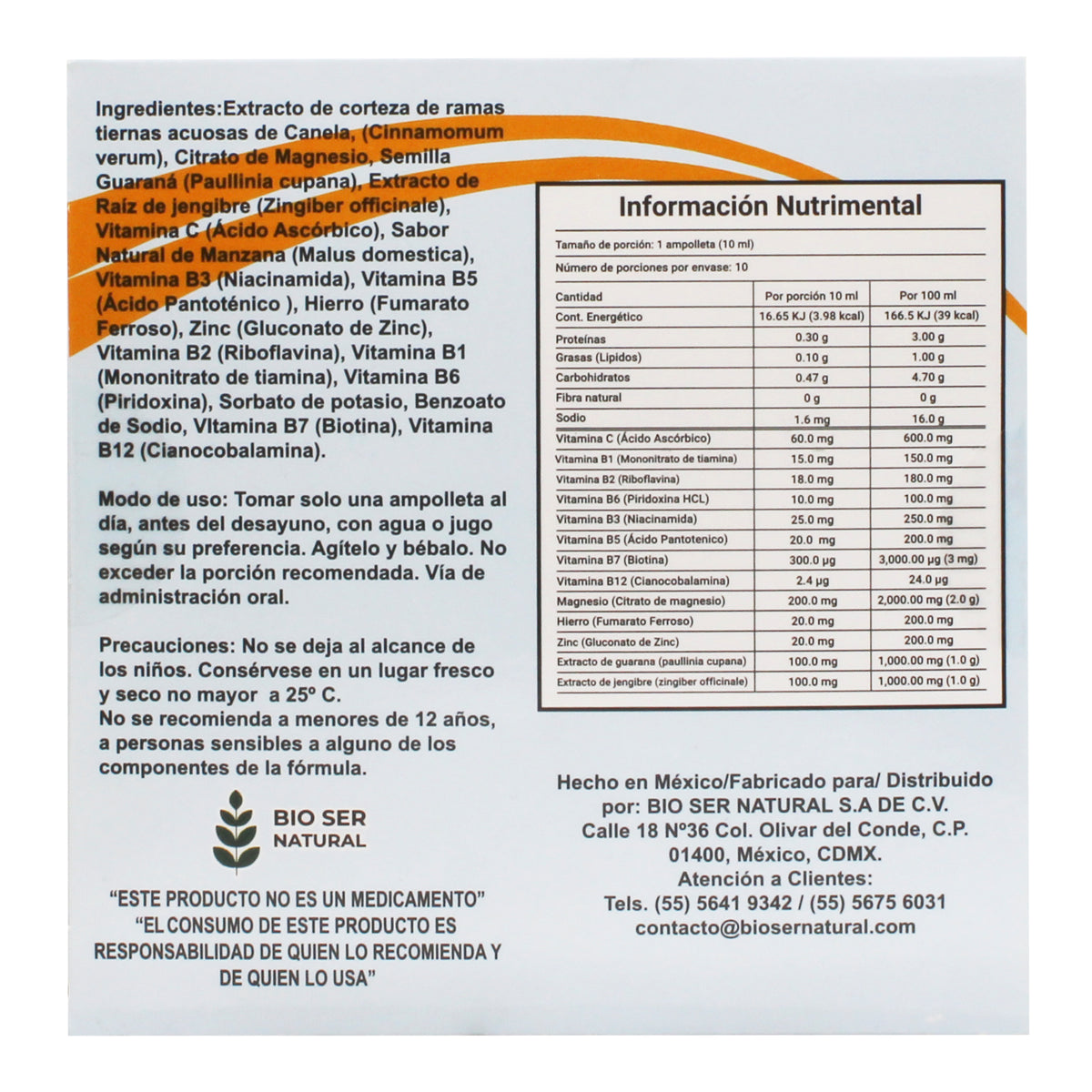 Complejo B Guarana Jengibre 10 Ampolletas 10 Ml C/u