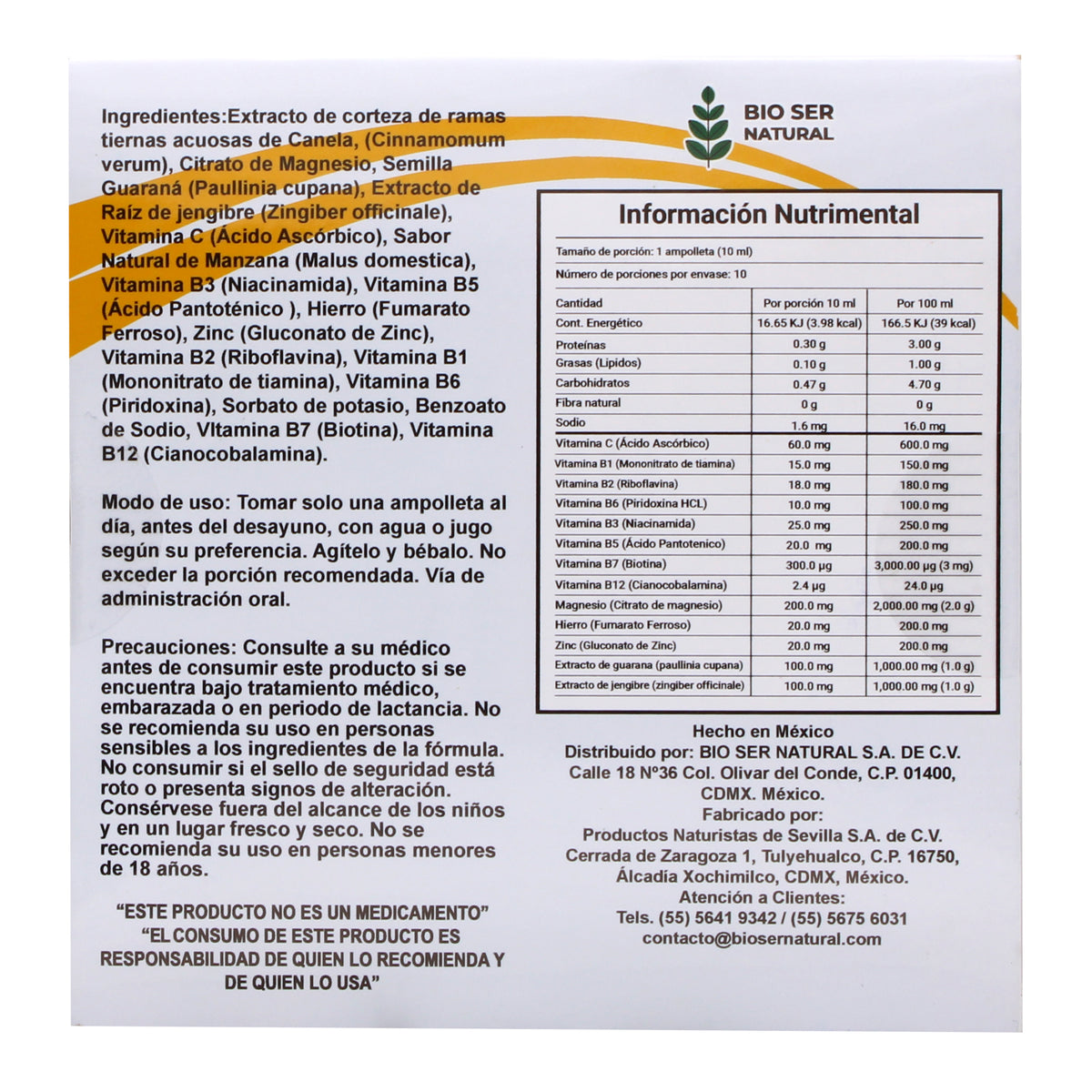 Complejo B Guarana Jengibre 10 Ampolletas 10 Ml C/u