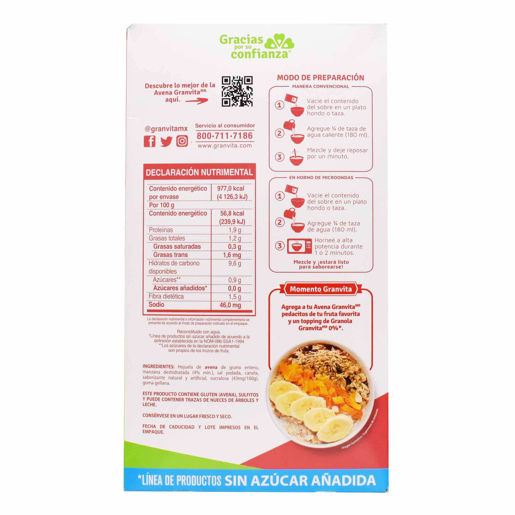 Avena Instantanea 0 Azucar Manzana 280 G