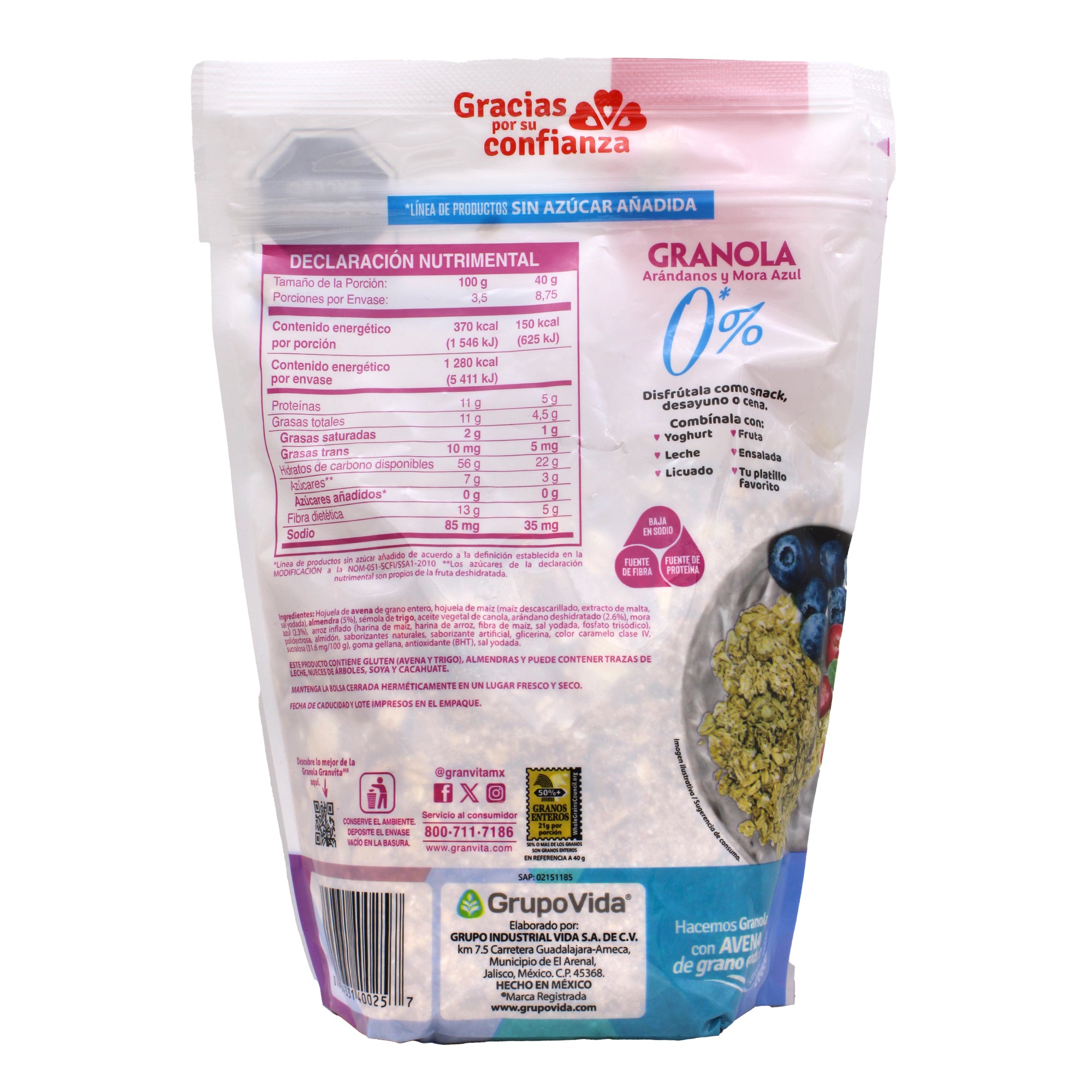 Granola 0% Azucar Con Arandanos 350 G
