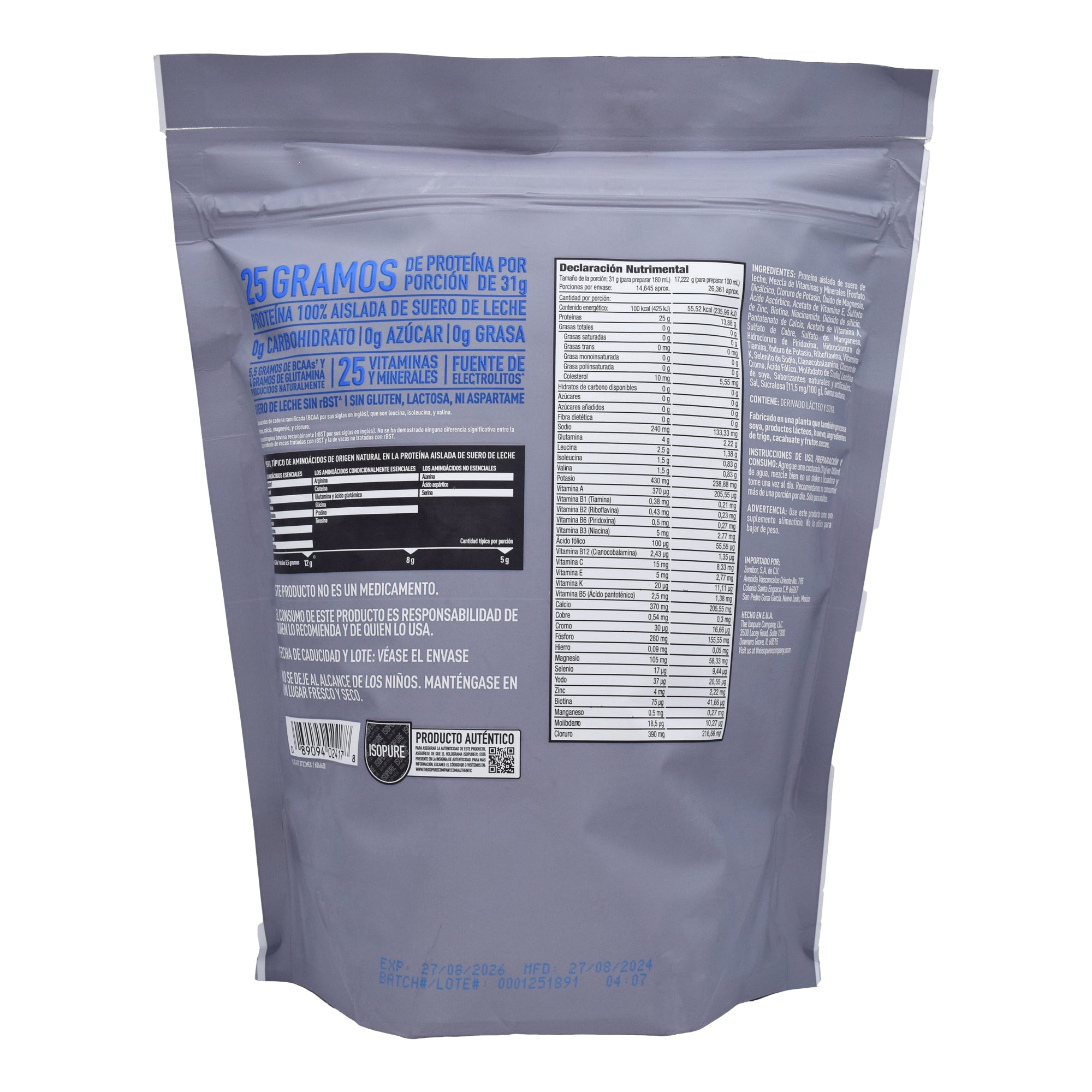Isopure Zero Carb Vainilla 454 Gr