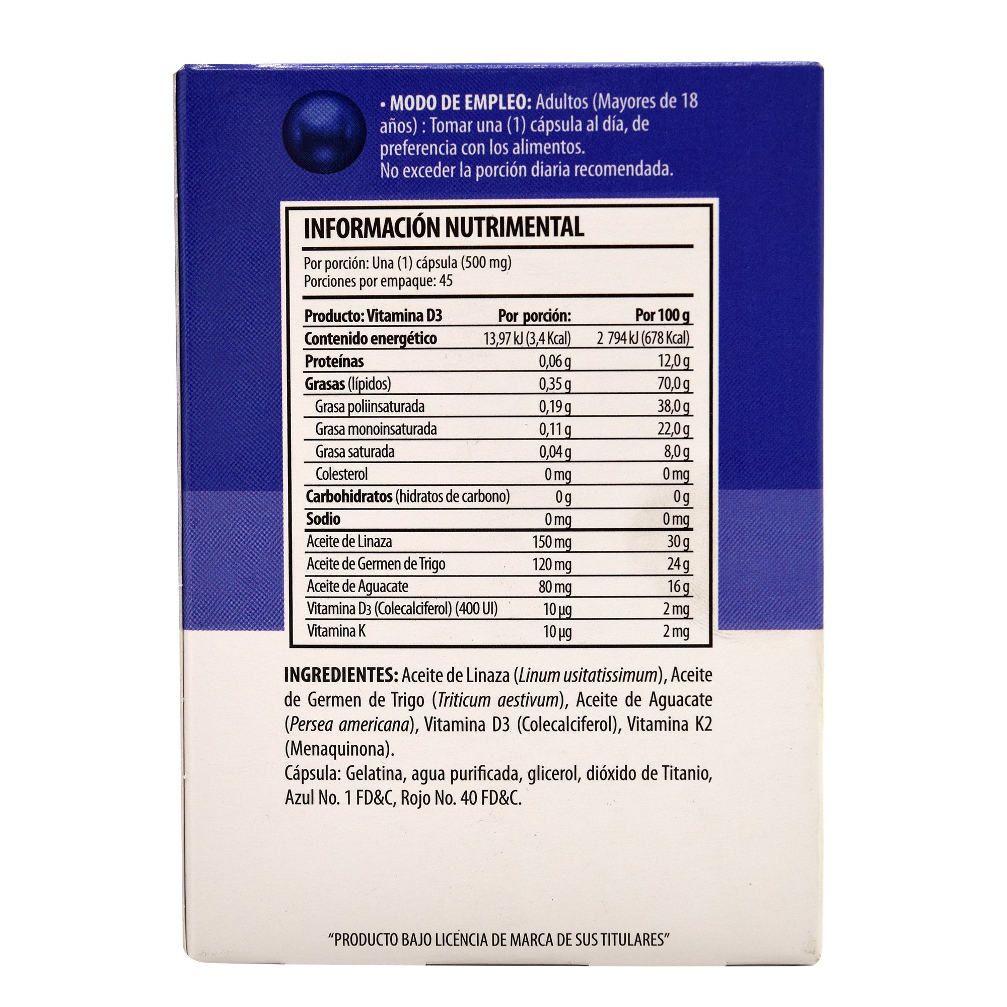 Vitamina D Con Aceite De Linaza 45 Cap