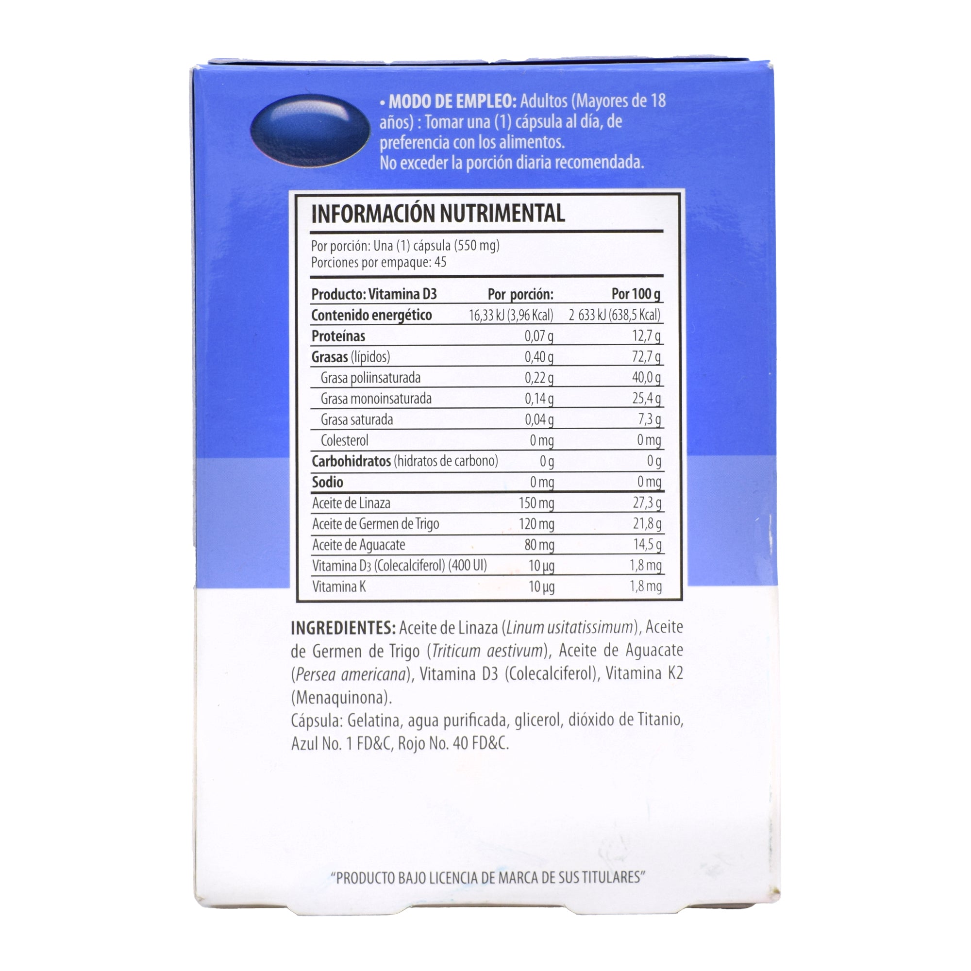 Vitamina D Con Aceite De Linaza 45 Cap