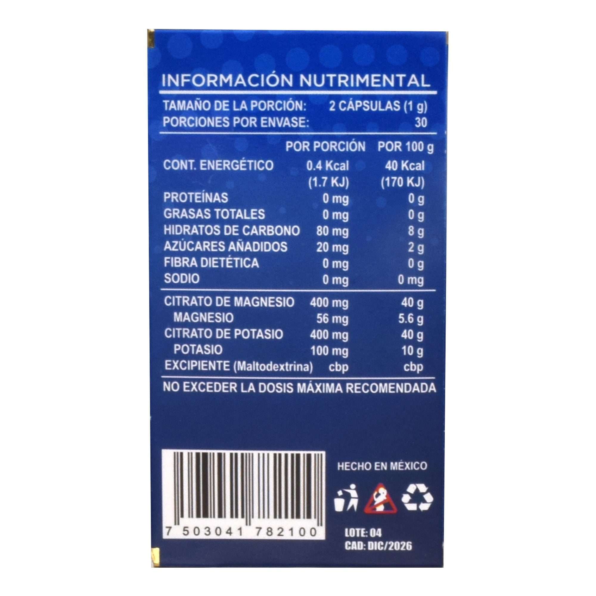 Citrato De Magnesio Y Potasio 60 Cap