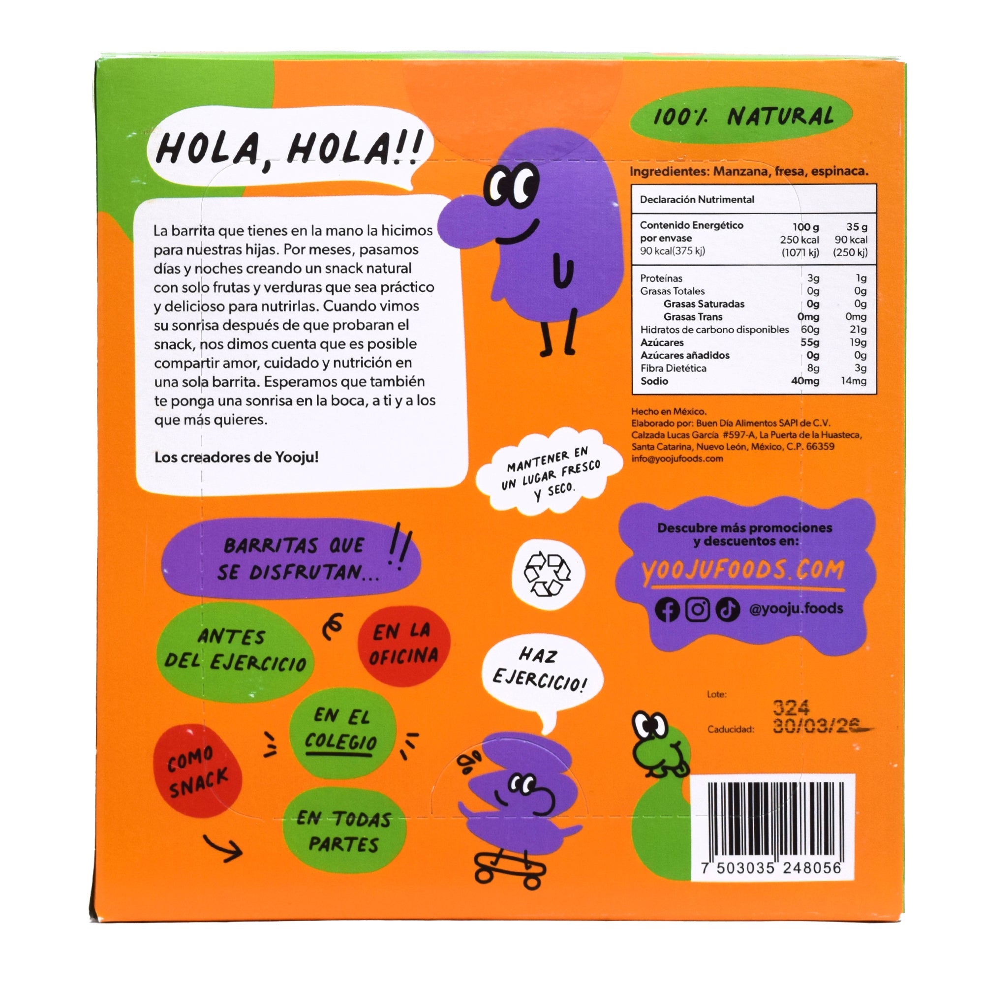 Barra Manzana Fresa Espinaca 35 G (PAQUETE 5)