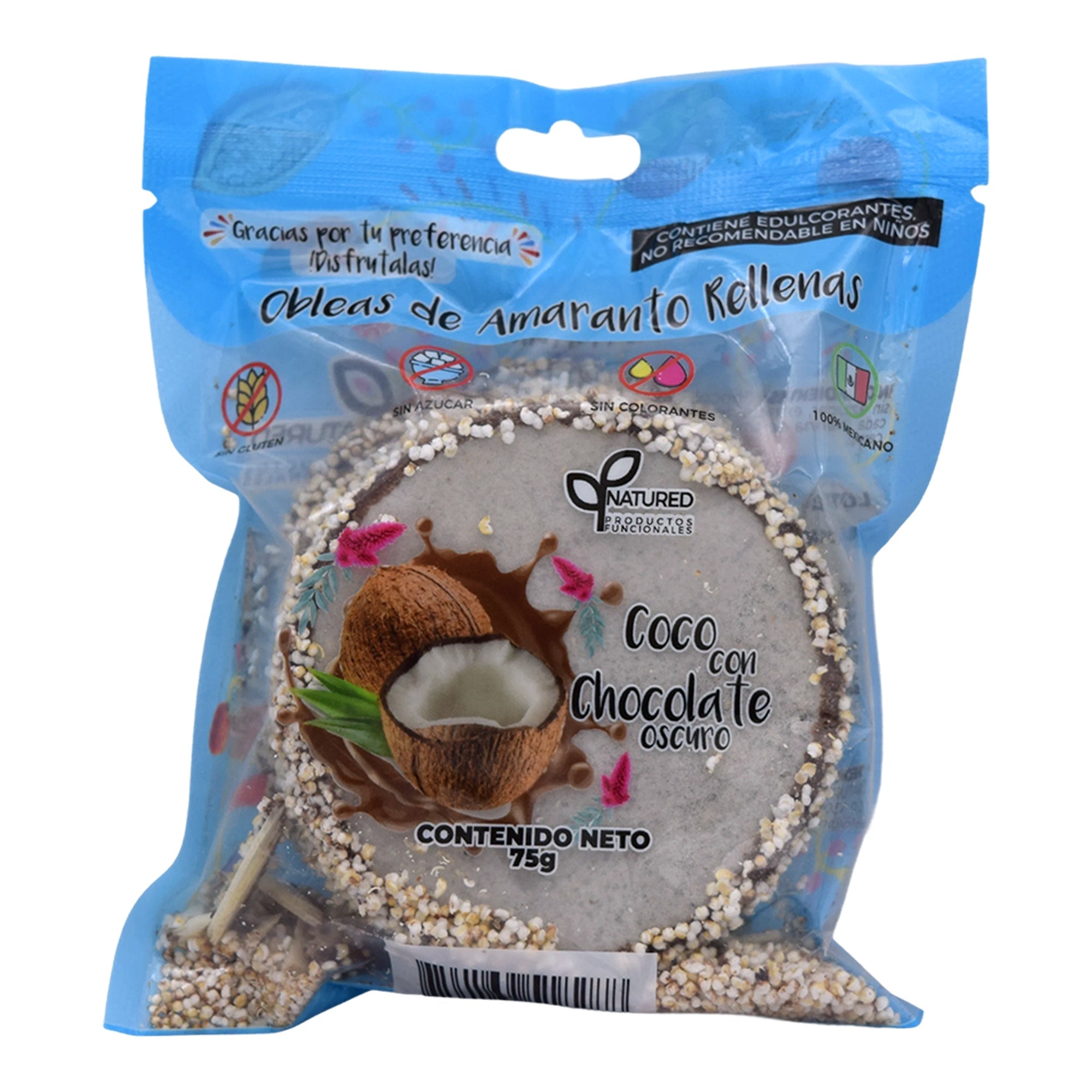 Obleas Amaranto Coco Chocolate Oscuro 75 G (CAJA 10)