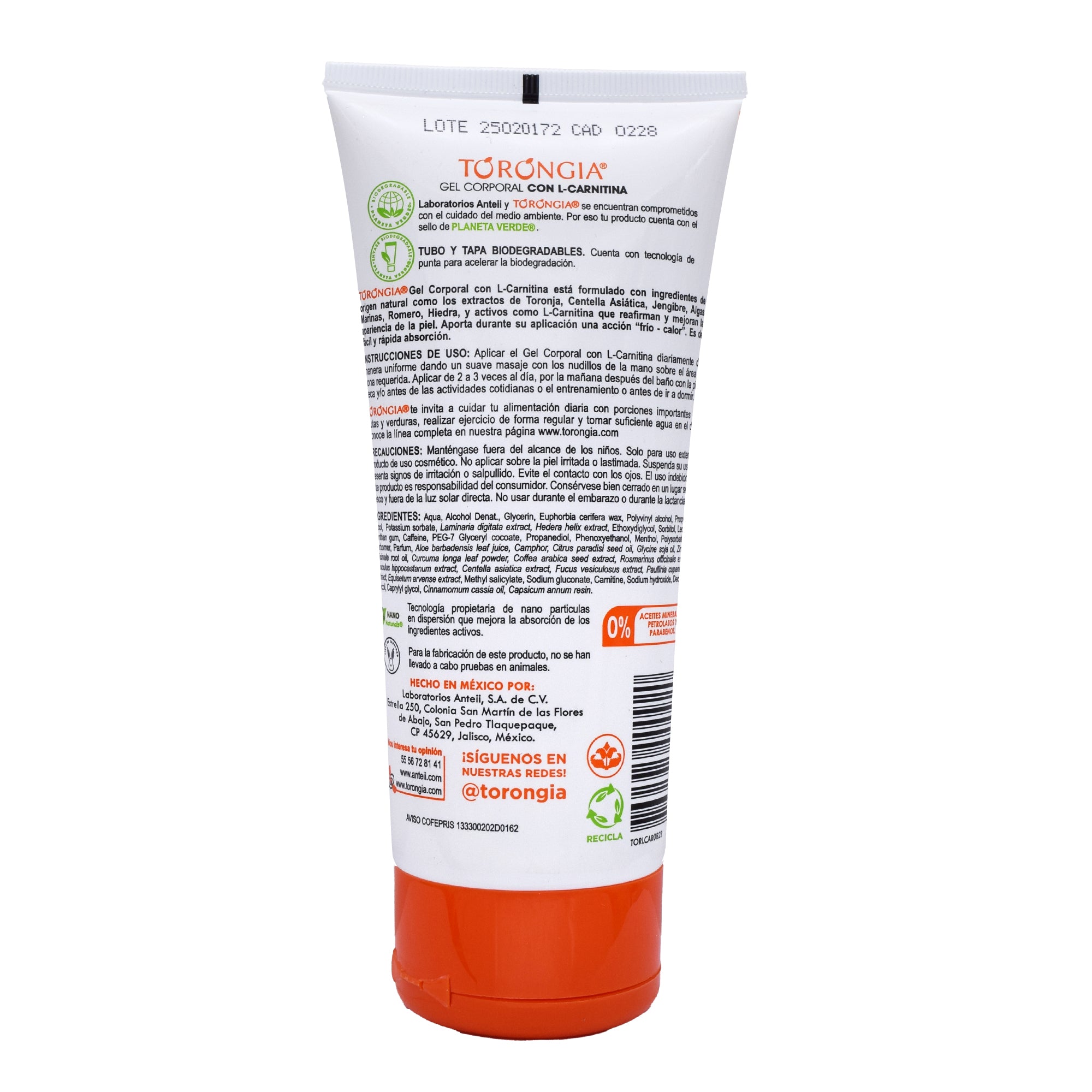 Gel Corporal Torongia Men Con L Carnitina 180 G