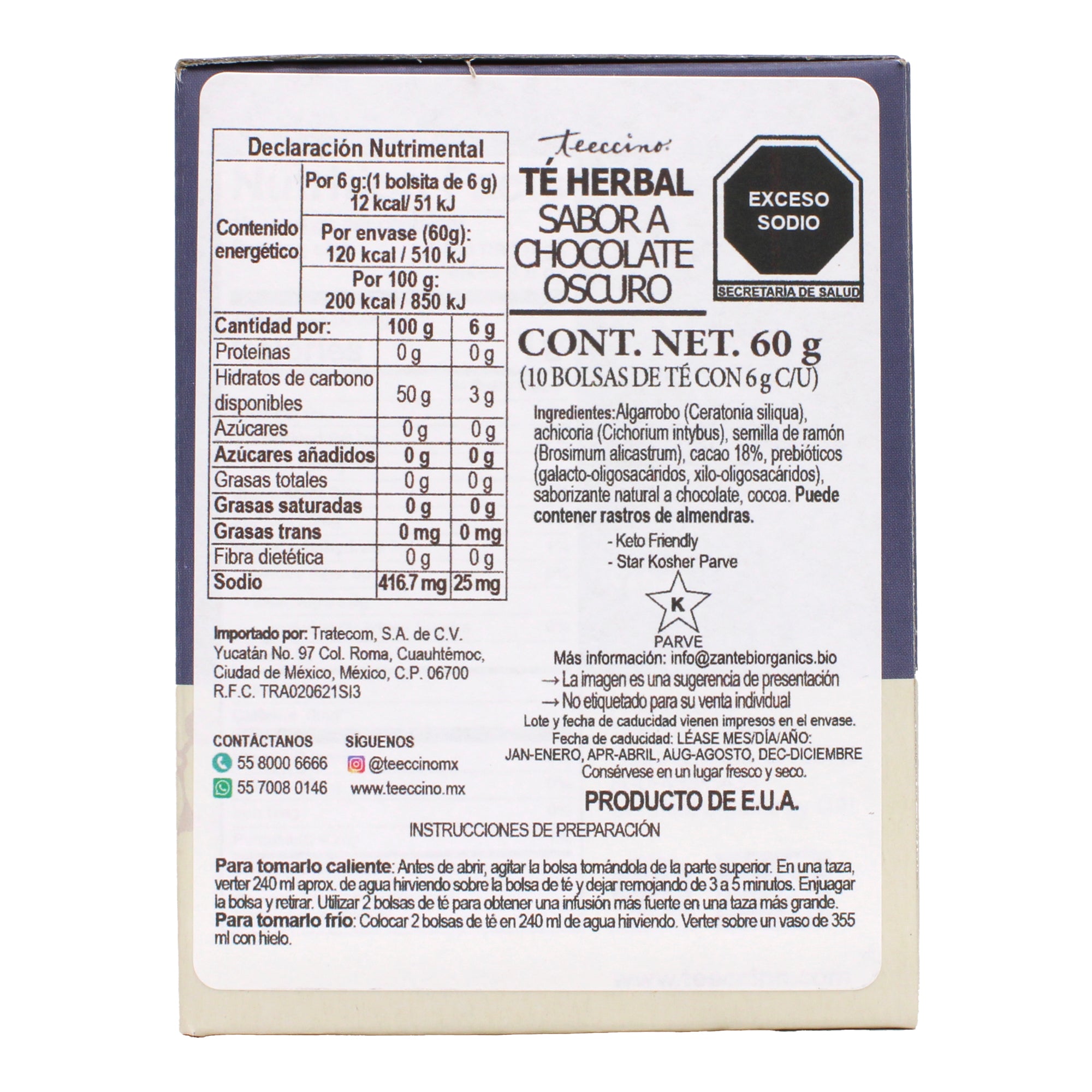 Te Herbal Chocolate Oscuro 10 Sob 6 G C/u