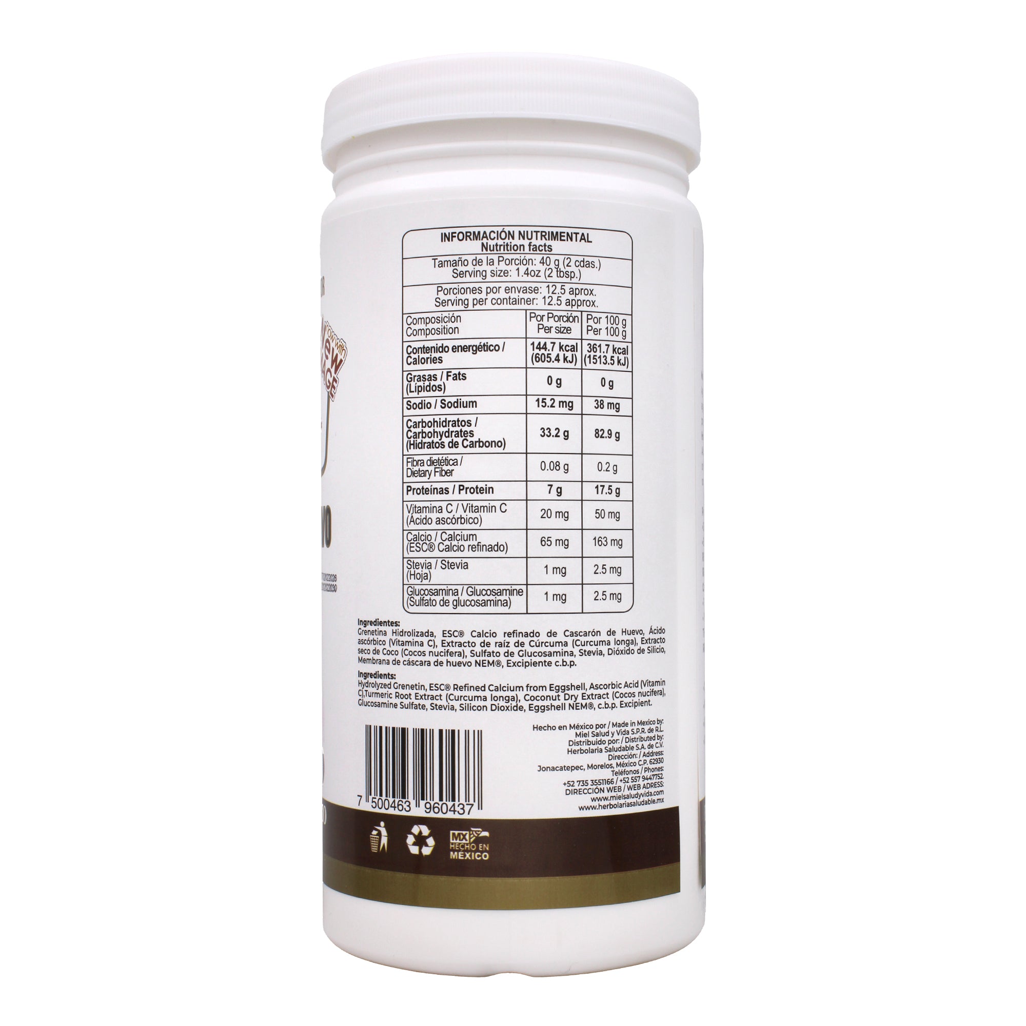 Grenetina Hidrolizada C/ Membrana De Hvo Sab Coco 500 G