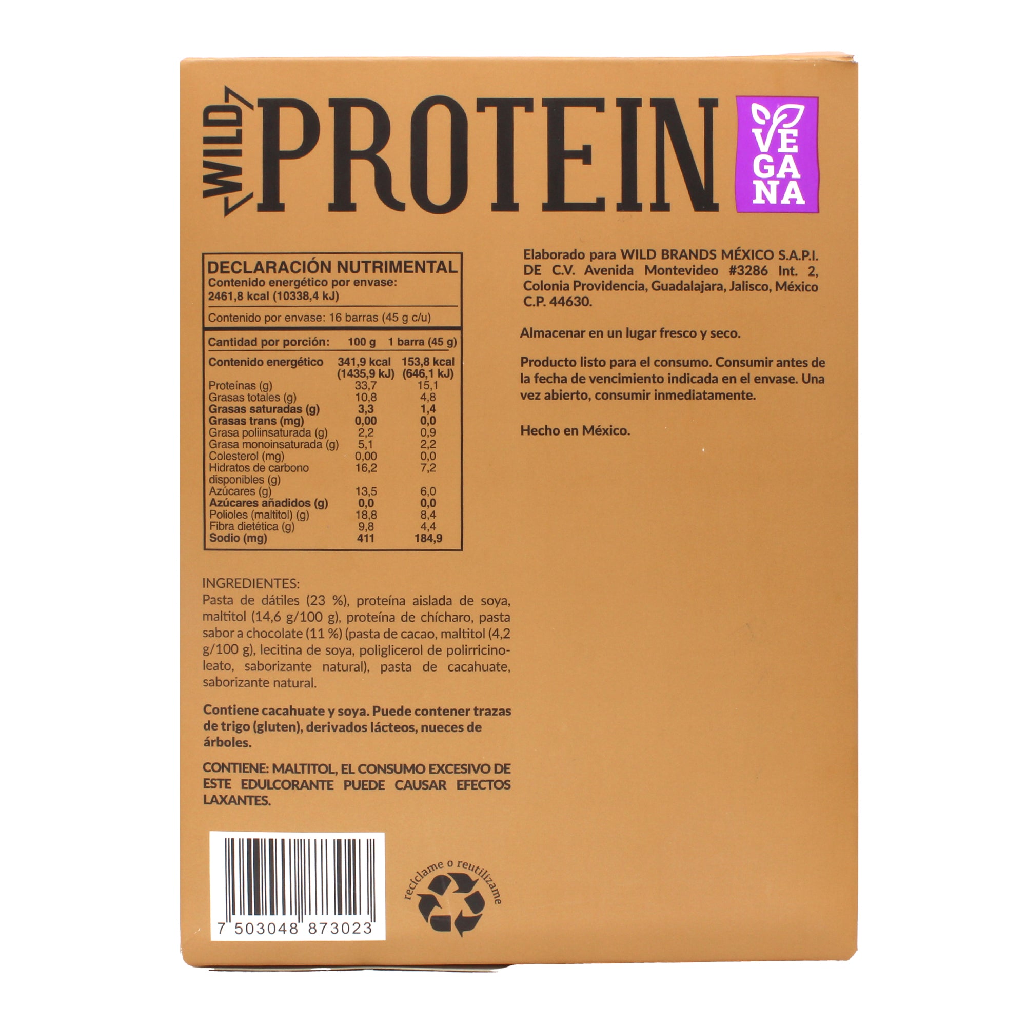 Barra Proteina Soya Y Chicharo Chocolate Moka 16 Barras 45 G C/u (PAQUETE 16)