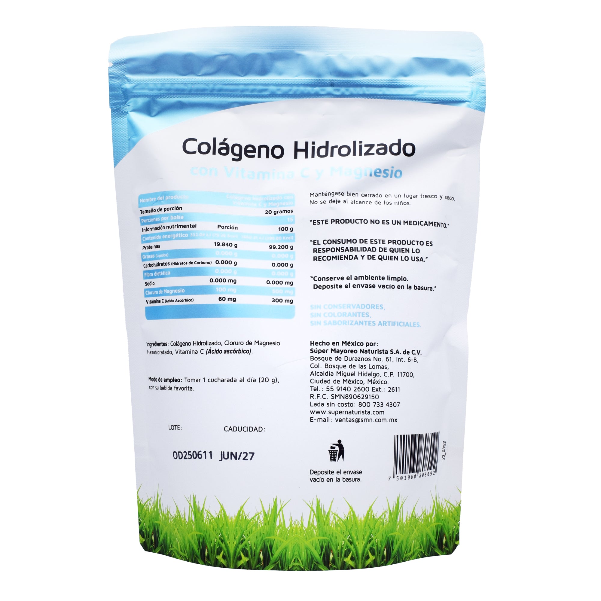 Colageno Hidrolizado Puro Con Vitamina C Y Magnesio 300 G