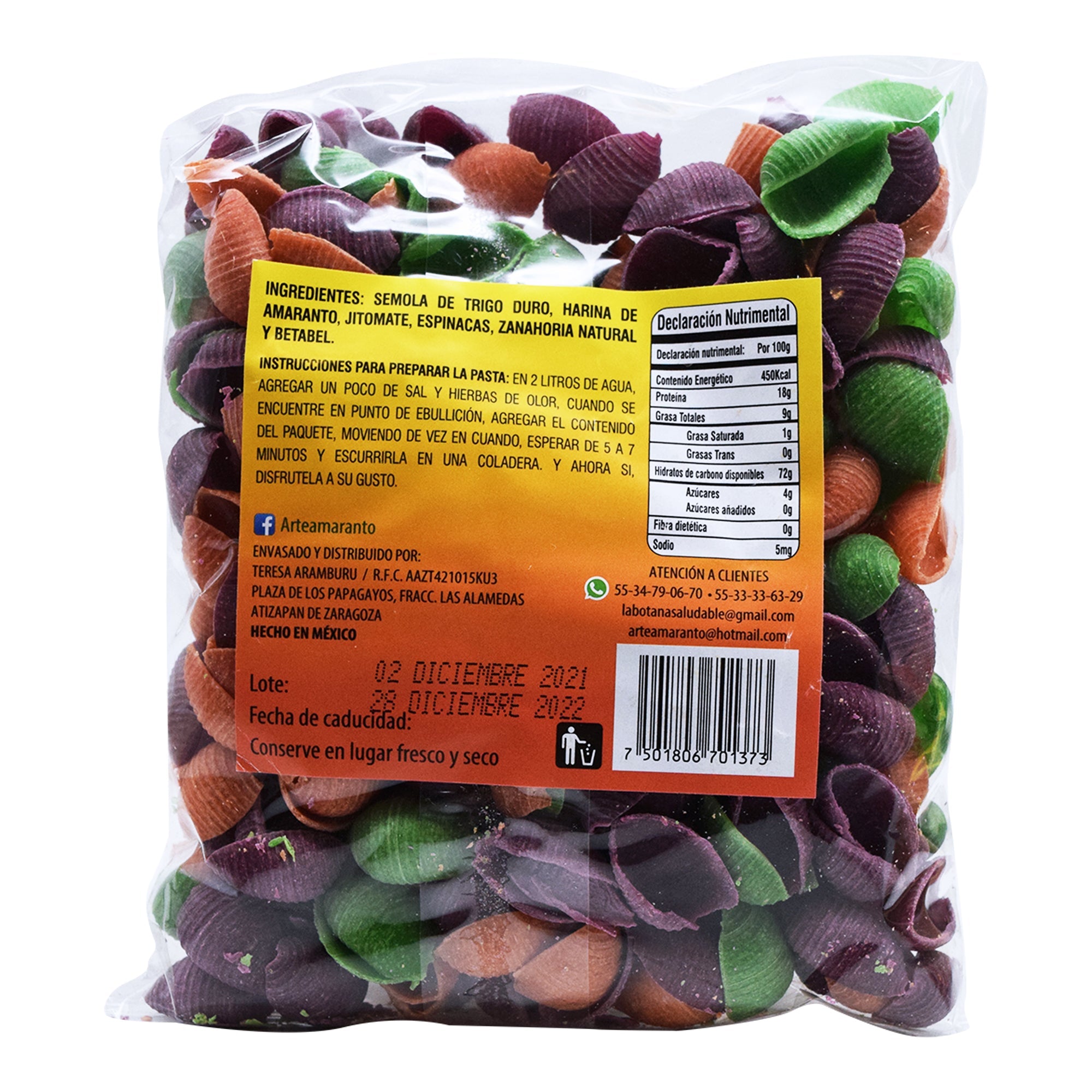 Pasta Integral Con Verdura Y Amaranto Caracol 200 G