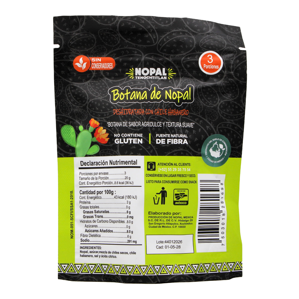 Nopal Deshidratado Con Chile Habanero 60 G
