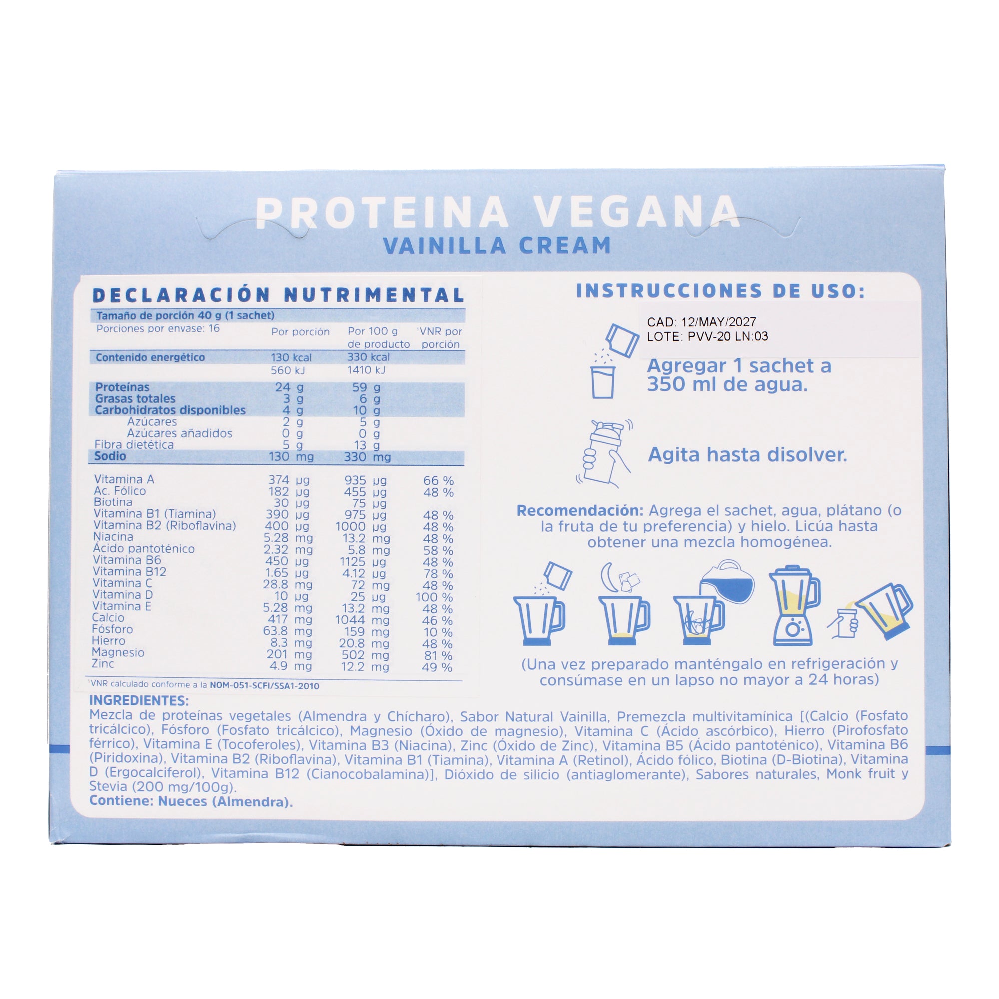 Proteina Vegana Vainilla 40 G (PAQUETE 16)