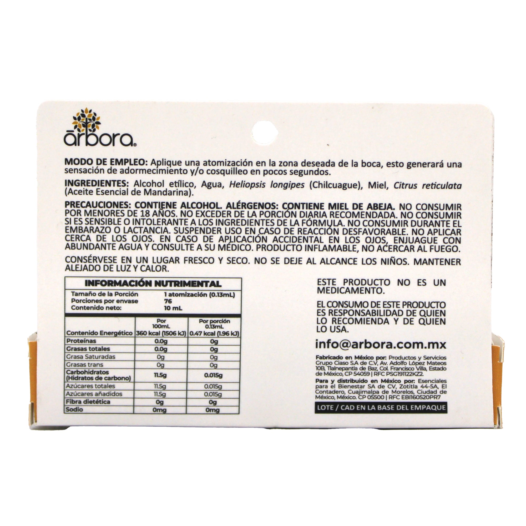 Spray Con Raiz De Chilcuague Mandarina 10 Ml