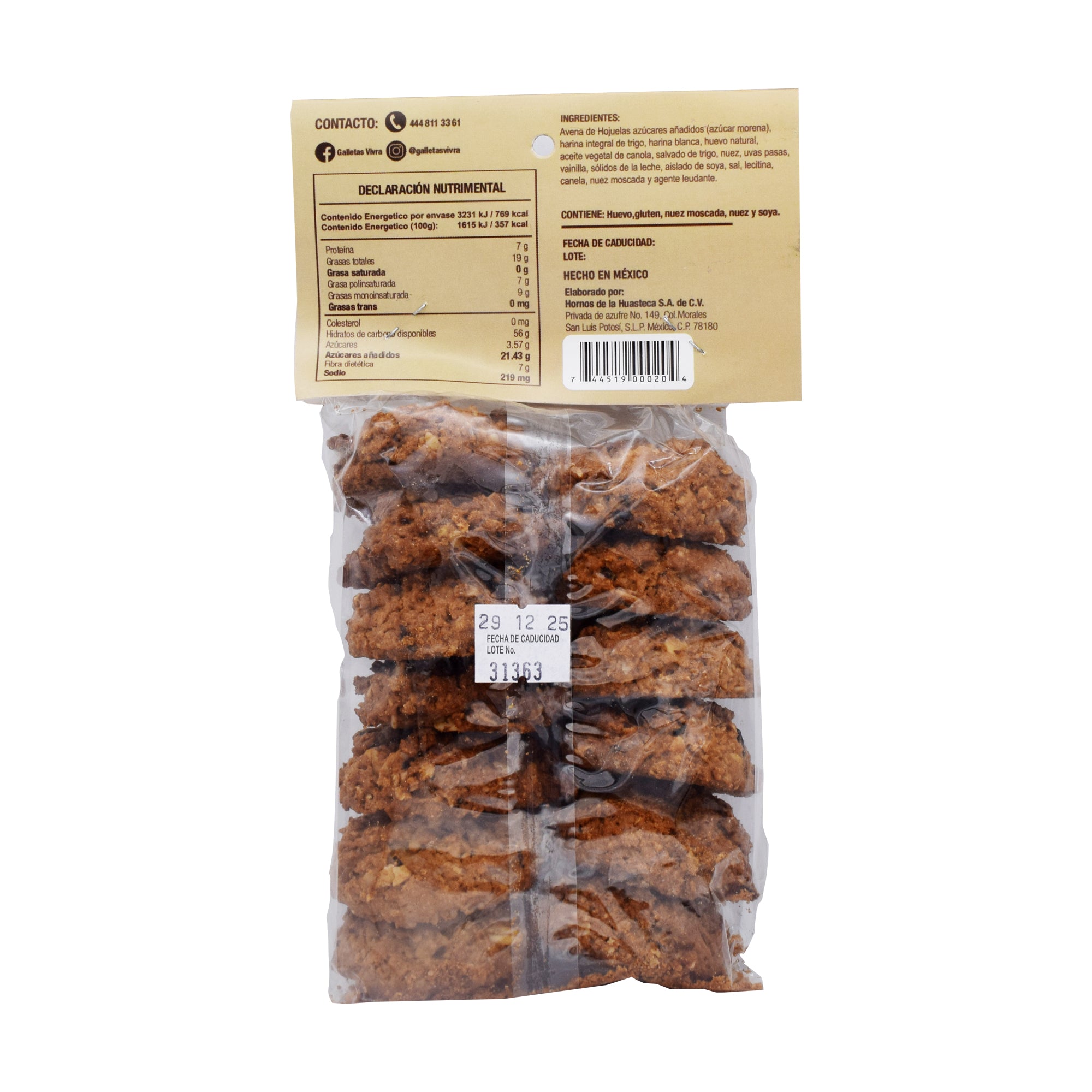 Galleta Avenolas Avena Nuez Pasas 190 G