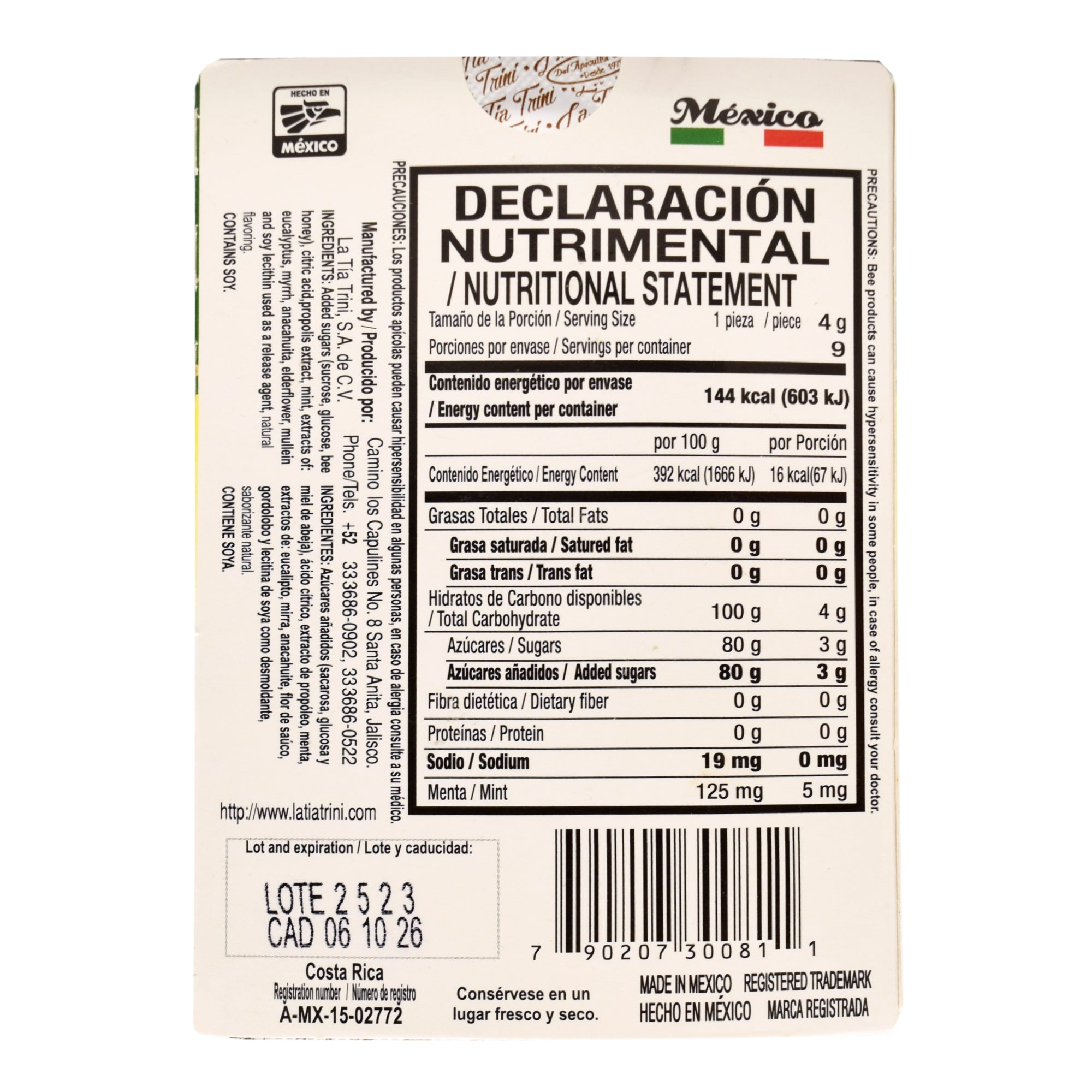 Caramelo De Propoleo Sabor Miel 36 G (Paquete 12)