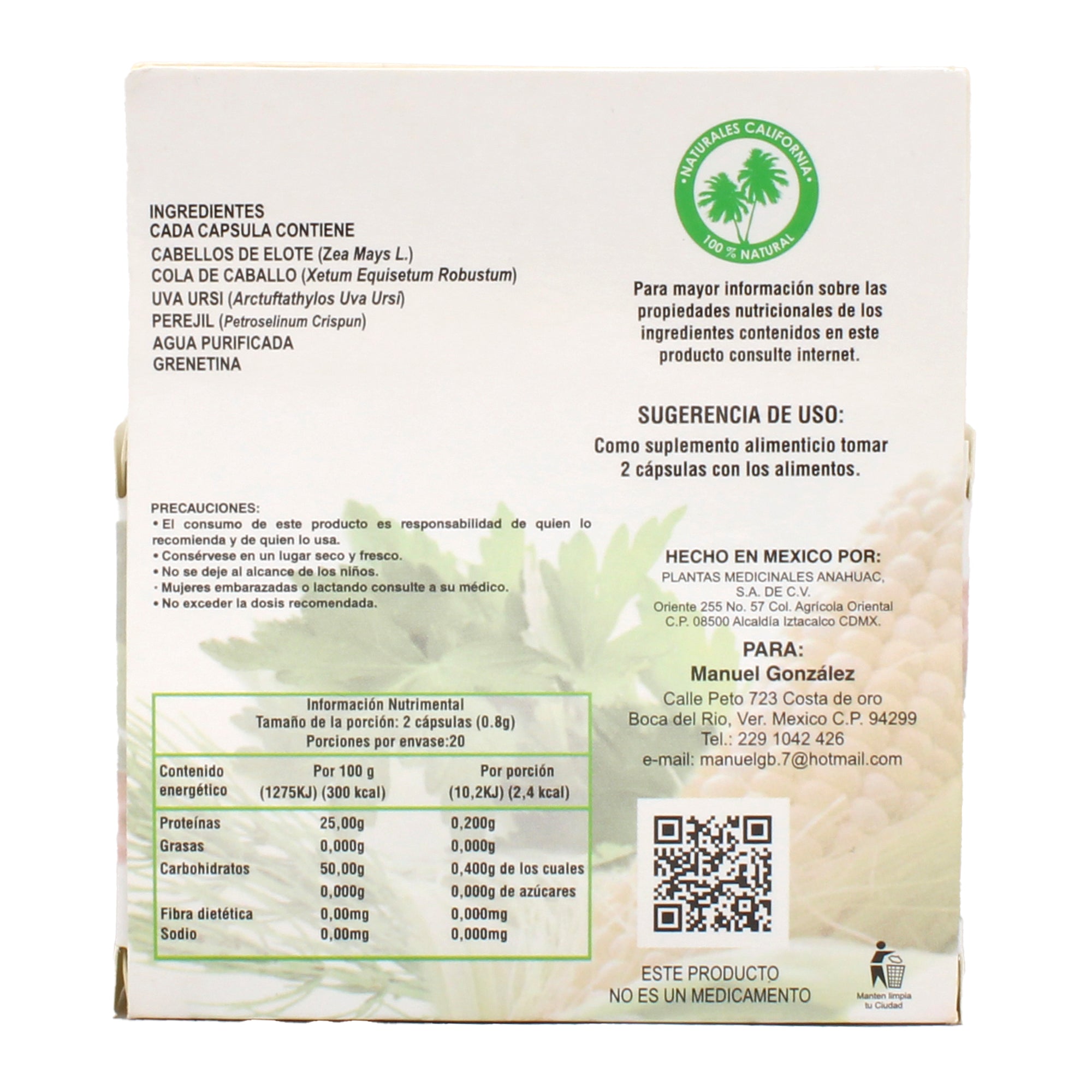 Cabellos De Elote Uva Ursi 40 Cap