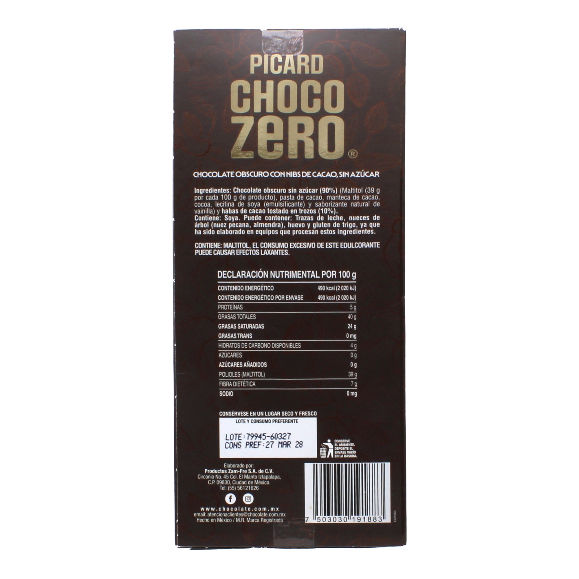 Chocolate Obscuro En Barra Con Nibs De Cacao 100 G
