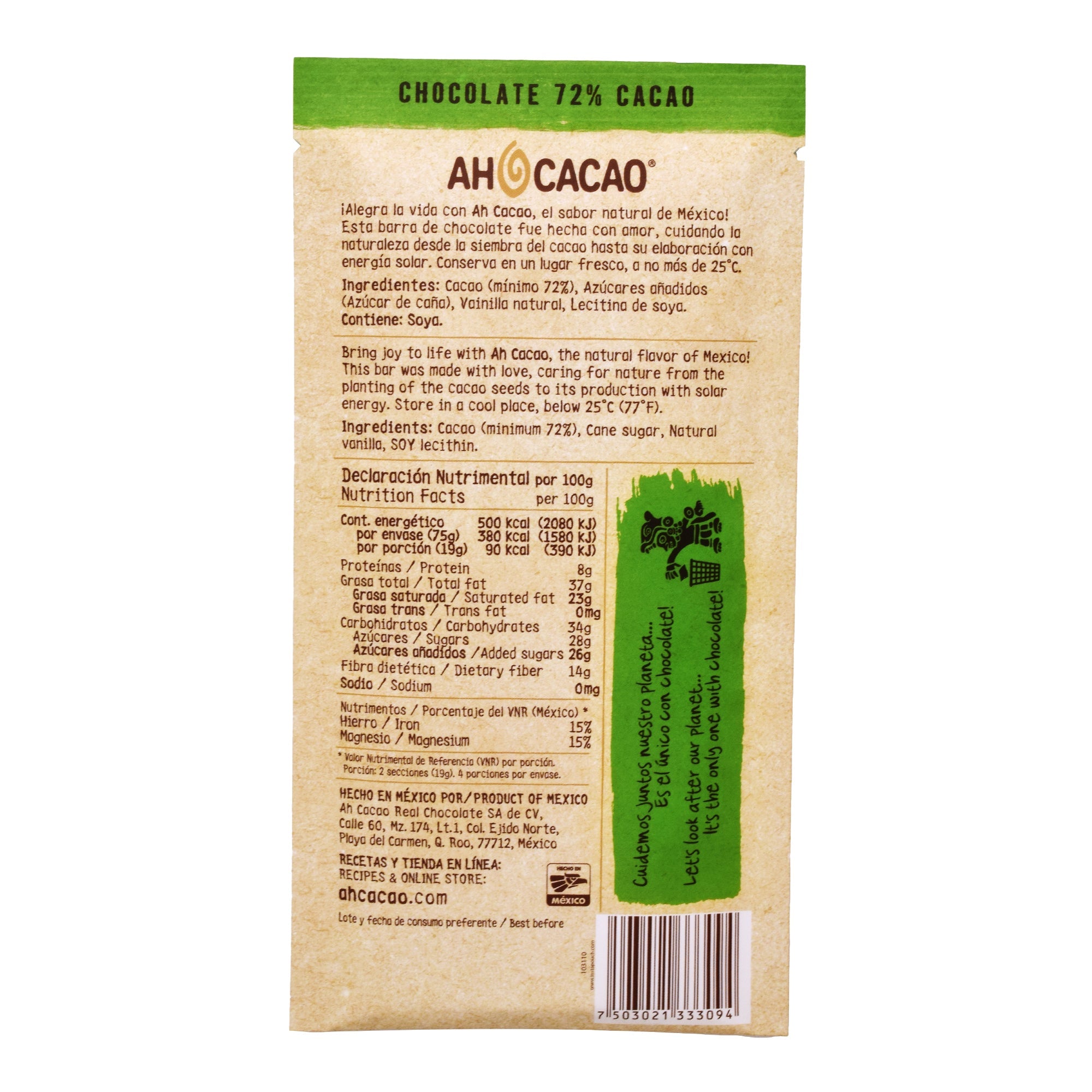 Chocolate En Barra 72 % Cacao 75 G