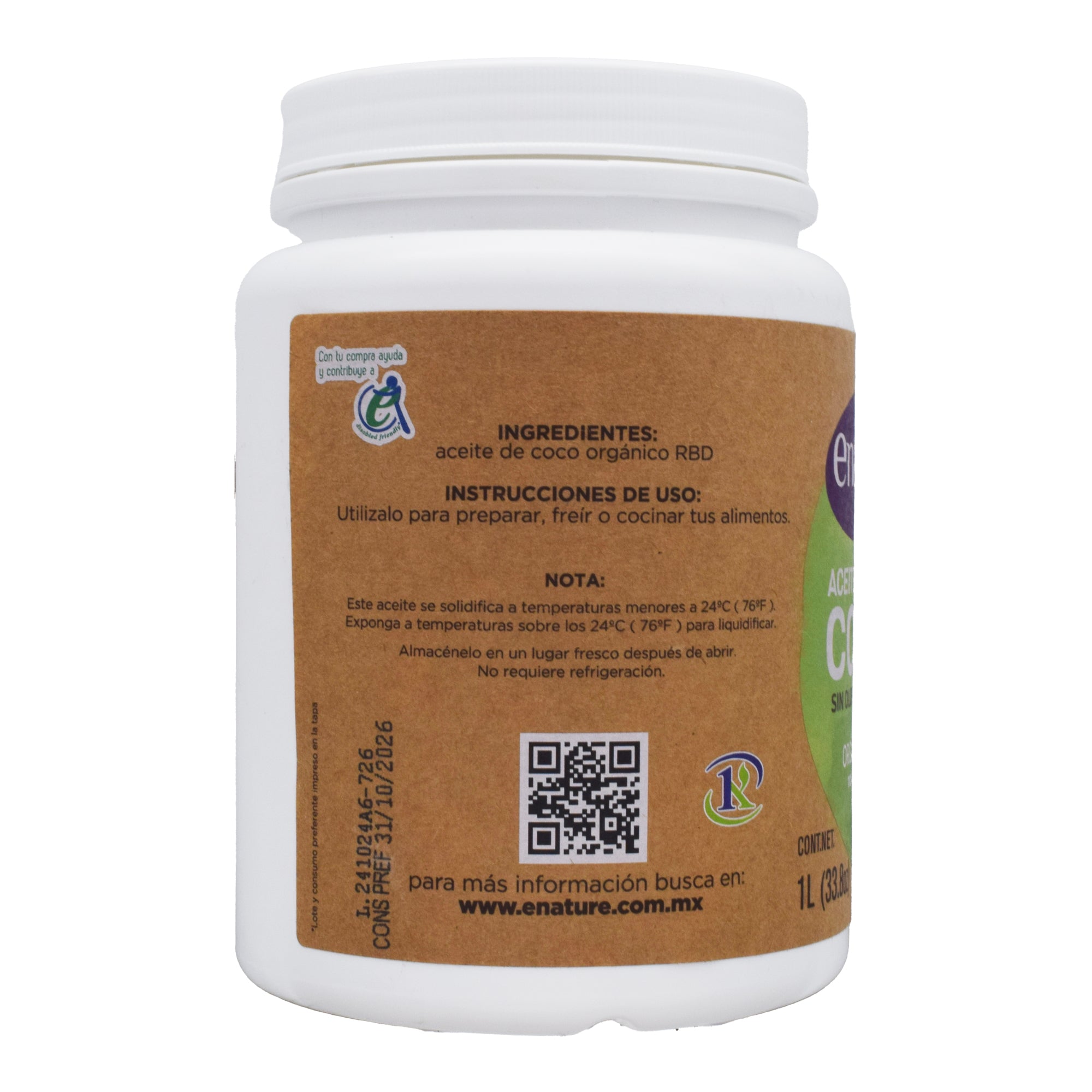 Aceite De Coco Sin Sabor 1 L