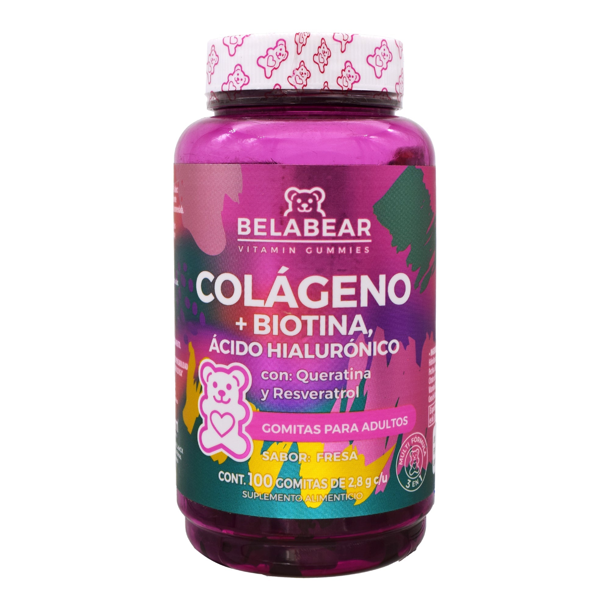 Gomitas Colageno Biotina Acido Hialuronico Queratina Resveratrol Fresa