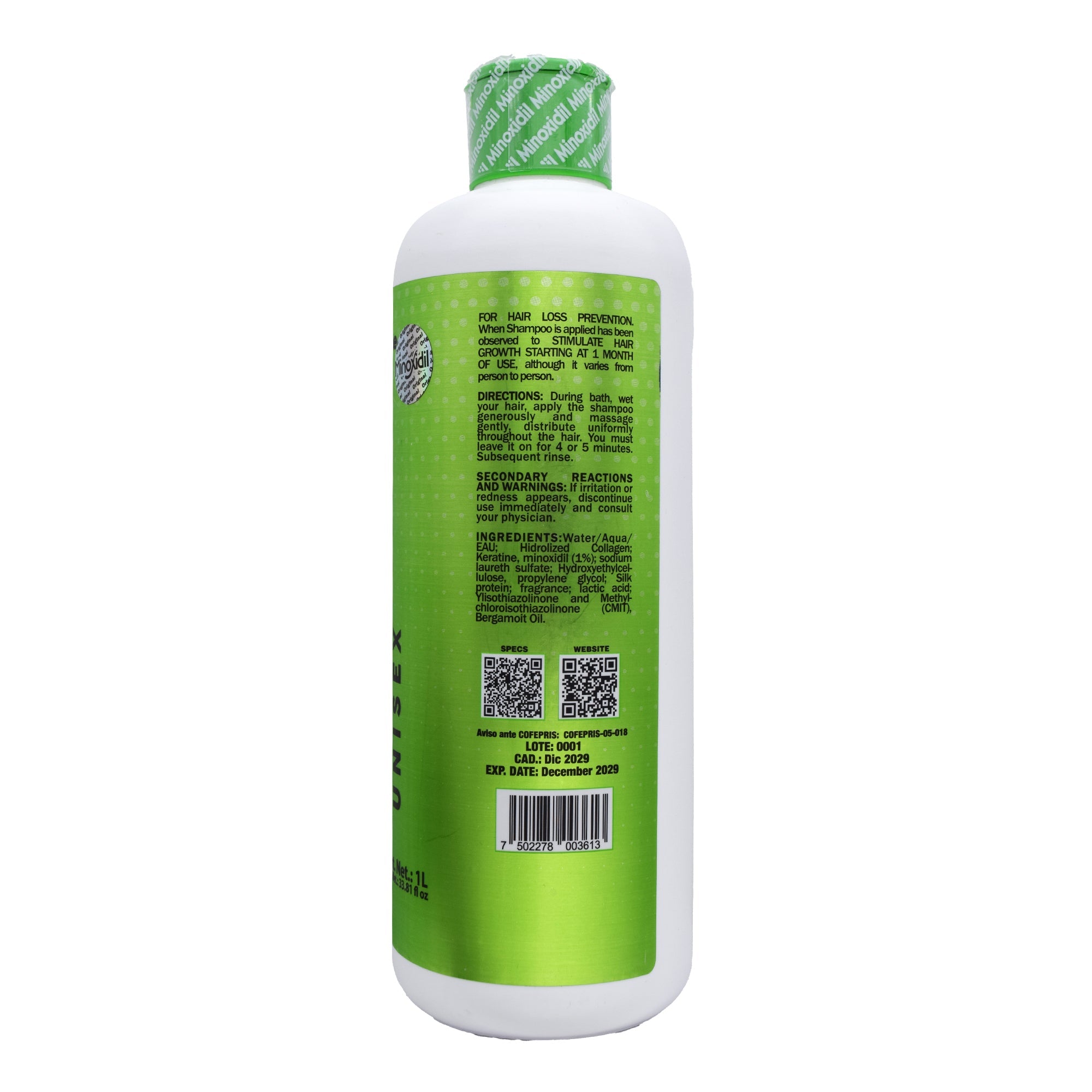 Shampoo Minoxidil Bergamota Unisex 1 L