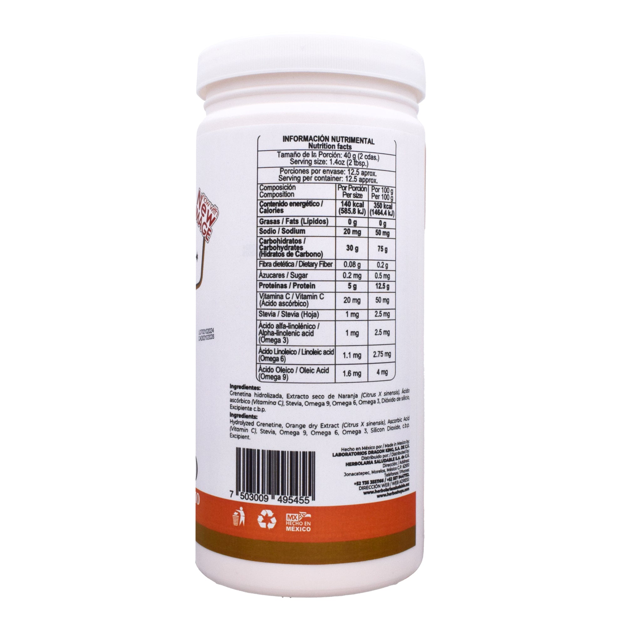 Grenetina Hidrolizada Sabor Naranja  500 G