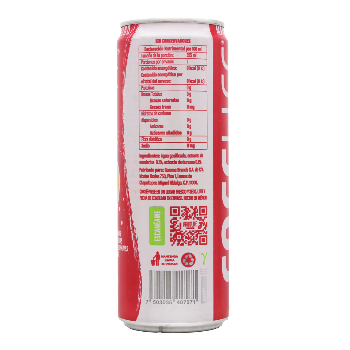 Agua Gasificada Mandarina Durazno 355 Ml