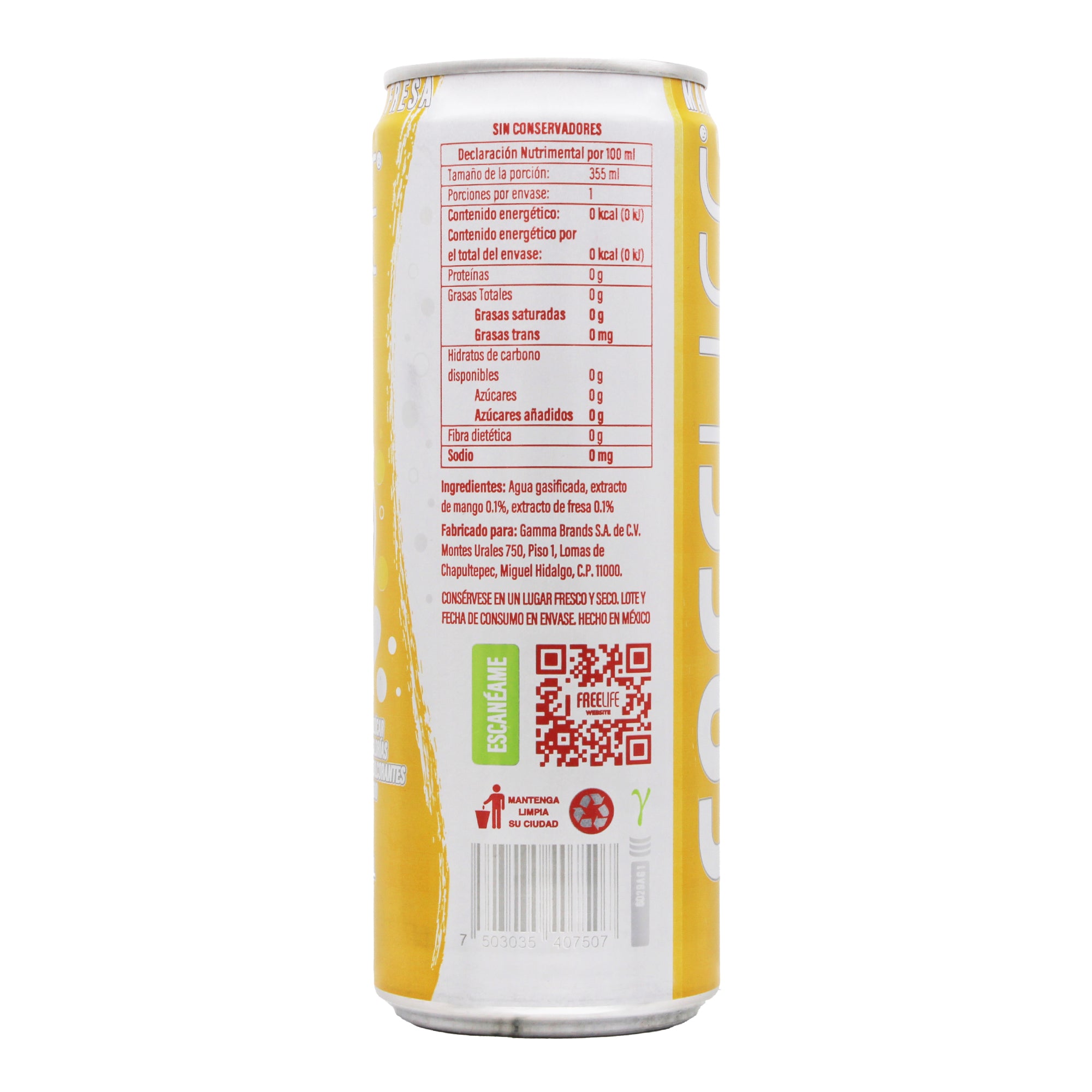 Agua Gasificada Mango Fresa 355 Ml