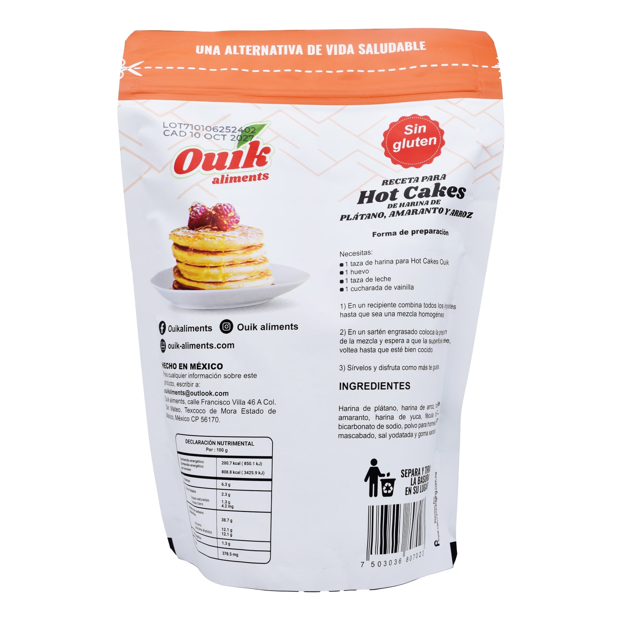 Harina Para Hot Cakes Platano Amaranto Arroz 350 G