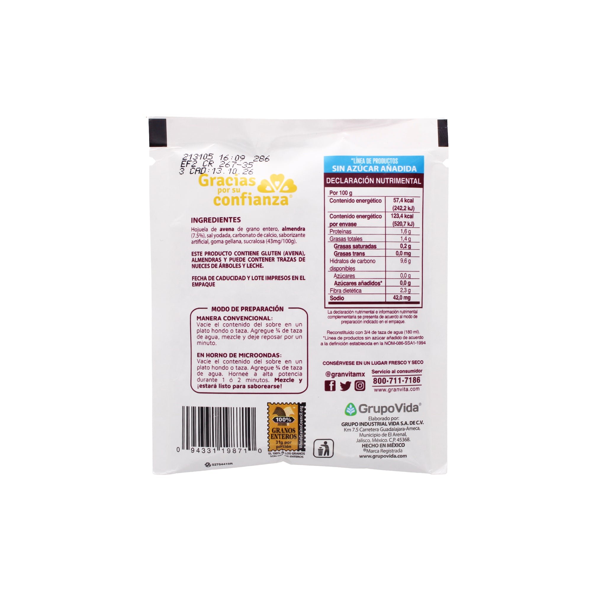 Avena Instantanea Almendras 35 G