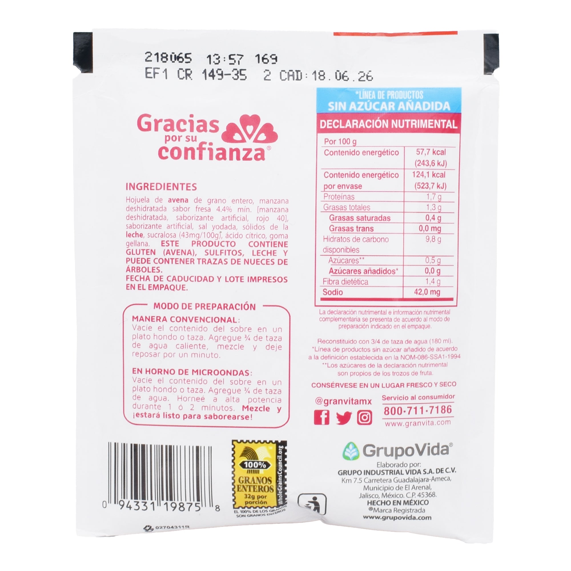 Avena Instantanea Fresas 35 G