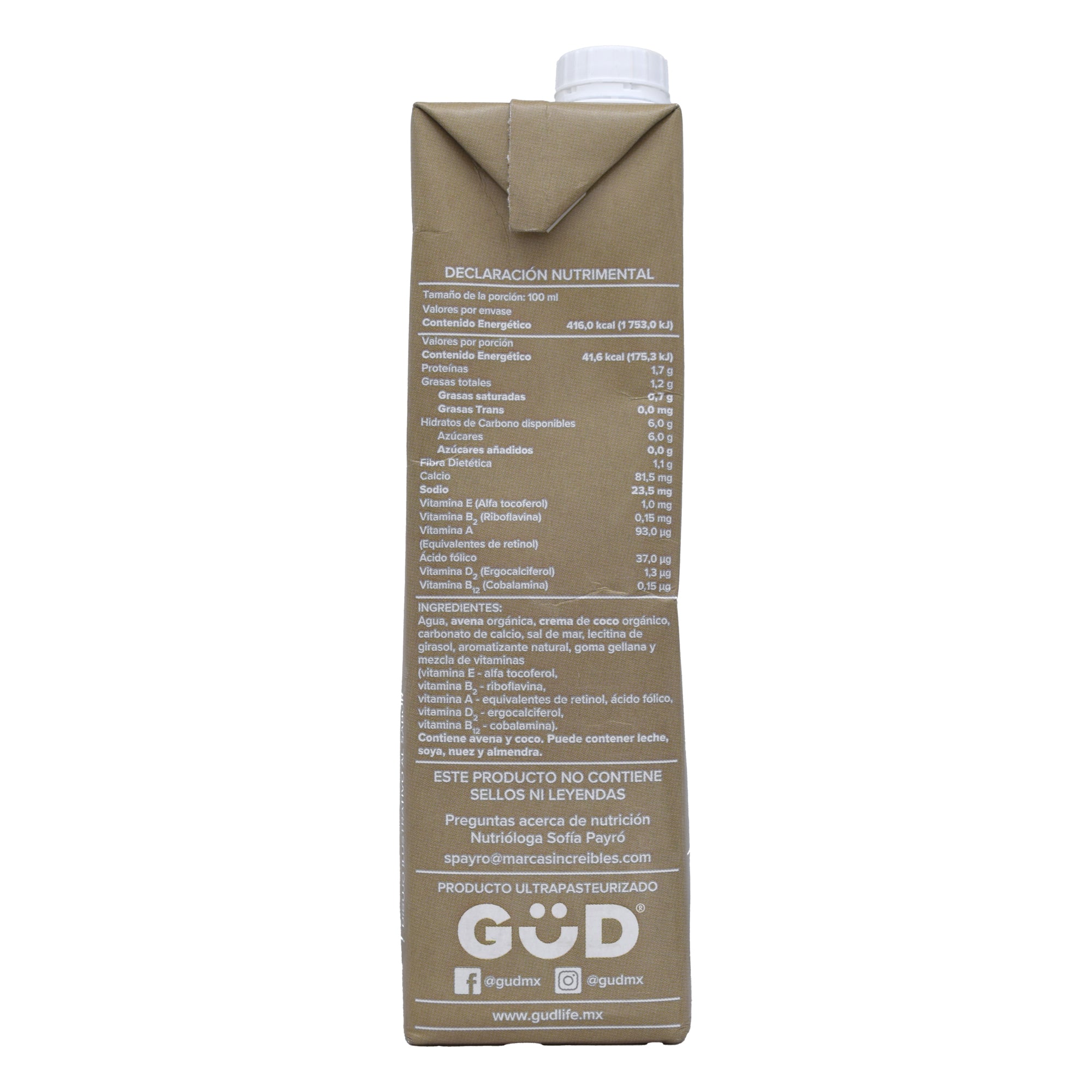 Bebida De Avena Sin Azucar 1 L