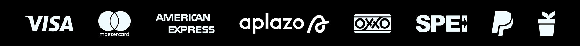 Métodos de pago disponibles en Súper Naturista: Visa, Mastercard, American Express, Aplazo, OXXO, SPEI y PayPal