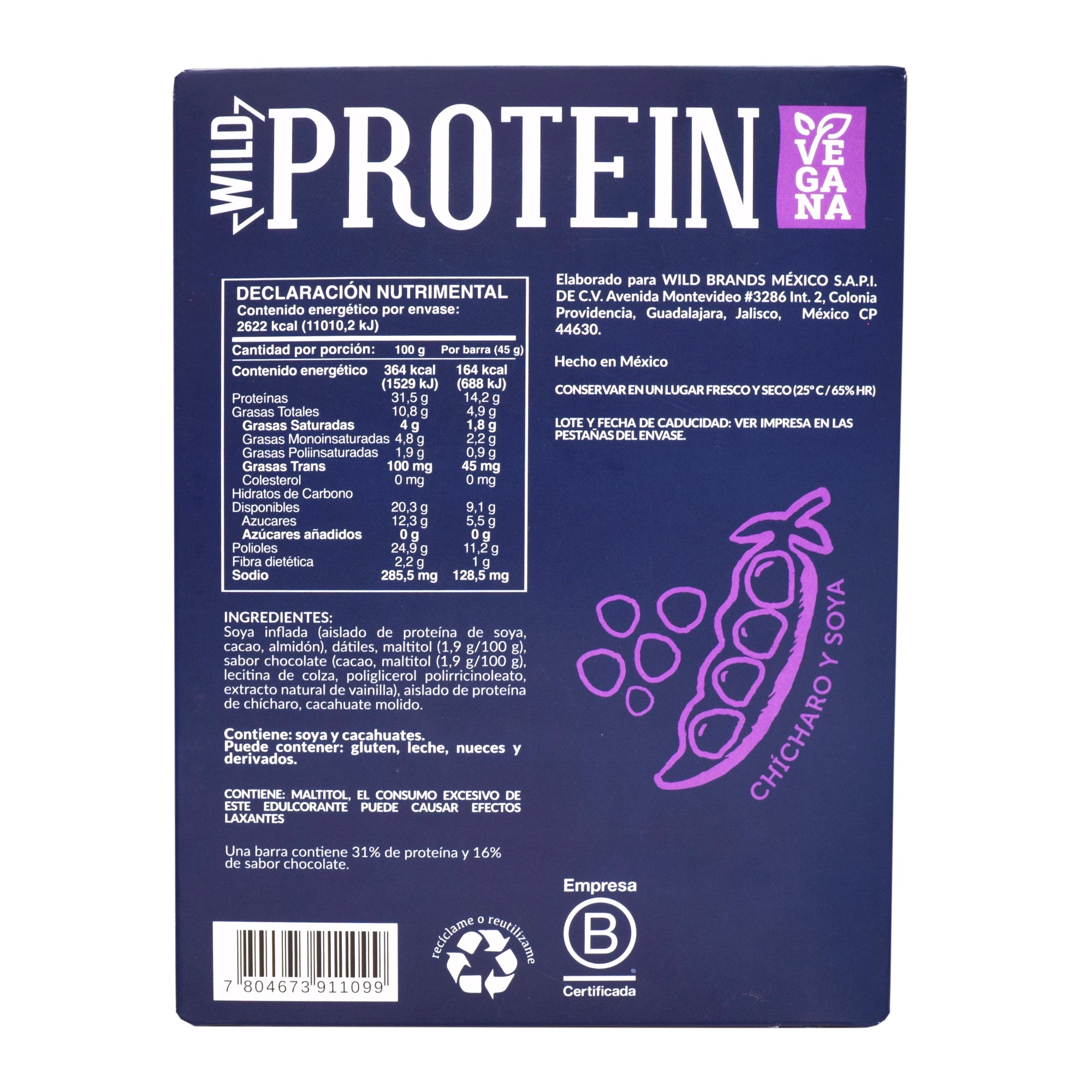 Barra de proteina chocolate amargo 45 g (PAQUETE 16)